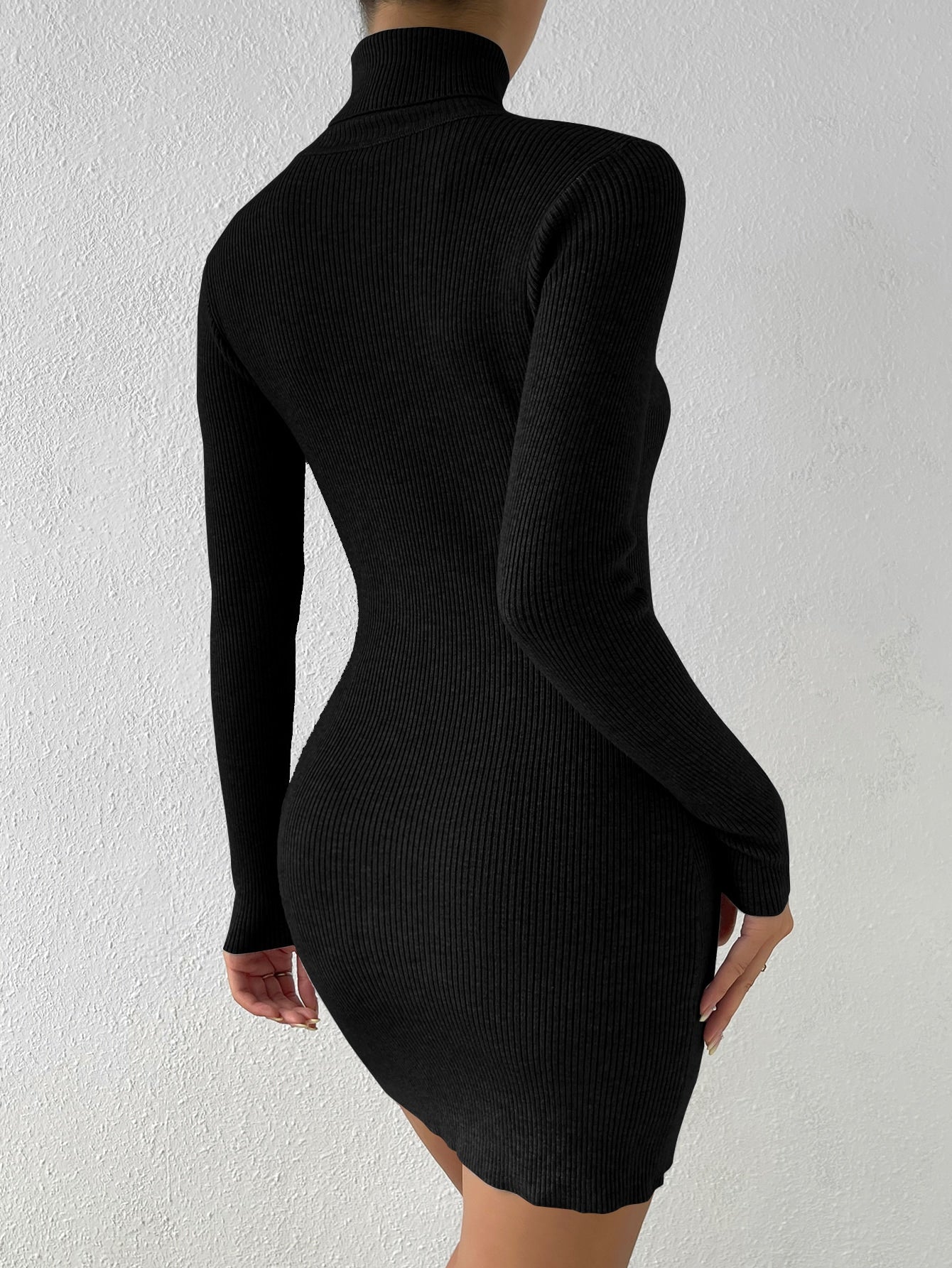 Women’s Ribbed Knit Sweater Dress, High Neck Long Sleeve Design, 1 Piece, For Autumn and Winter Wear