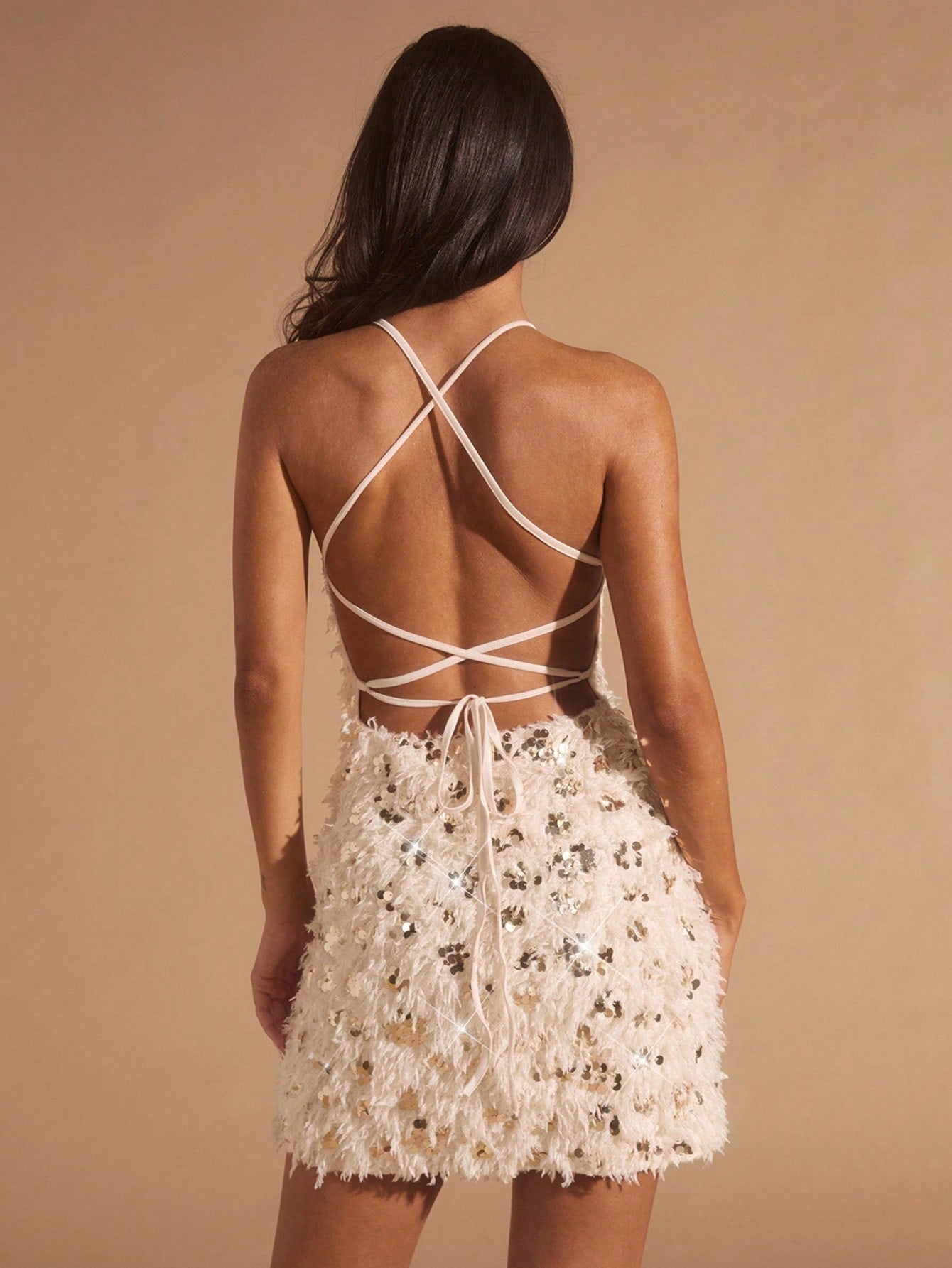 Women’s Sequin Mini Dress, Off-Shoulder Design, Open Back Style, Suitable for Parties and Evening Events