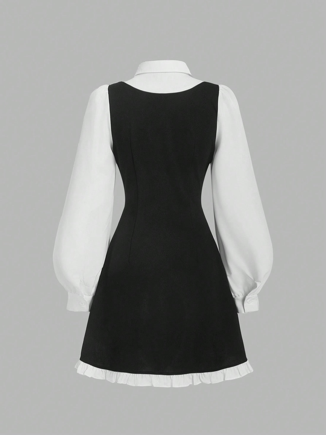 Women’s Woven Fabric A-Line Dress, Long Sleeve Collared Design, Color Block Detail with Tie Accent, 1 Piece, For Work and Daily Wear