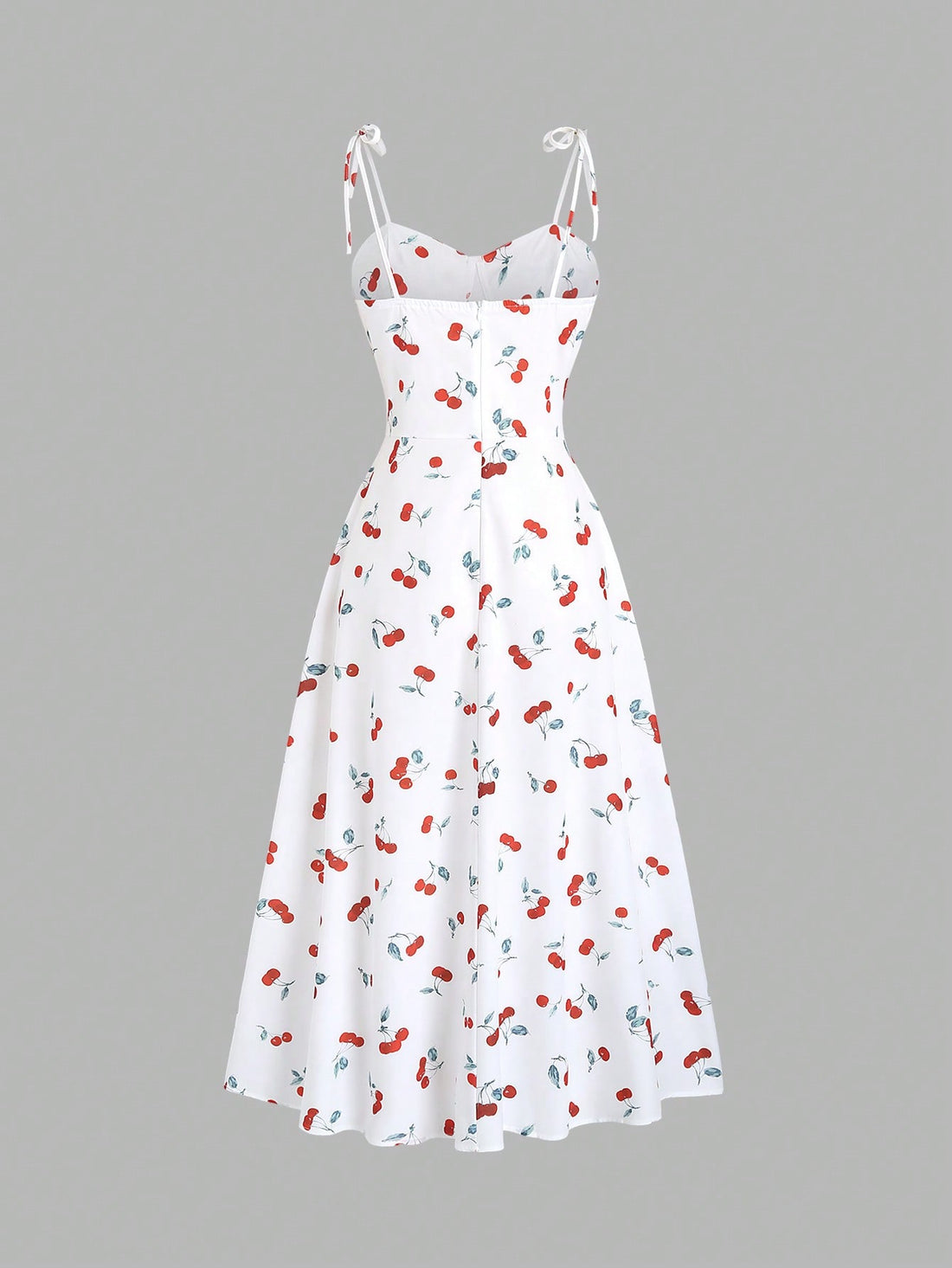 Fruit Print Maxi Dress Neutral Color Single Piece Sleeveless Strap Knot Detail Design For Casual Wear