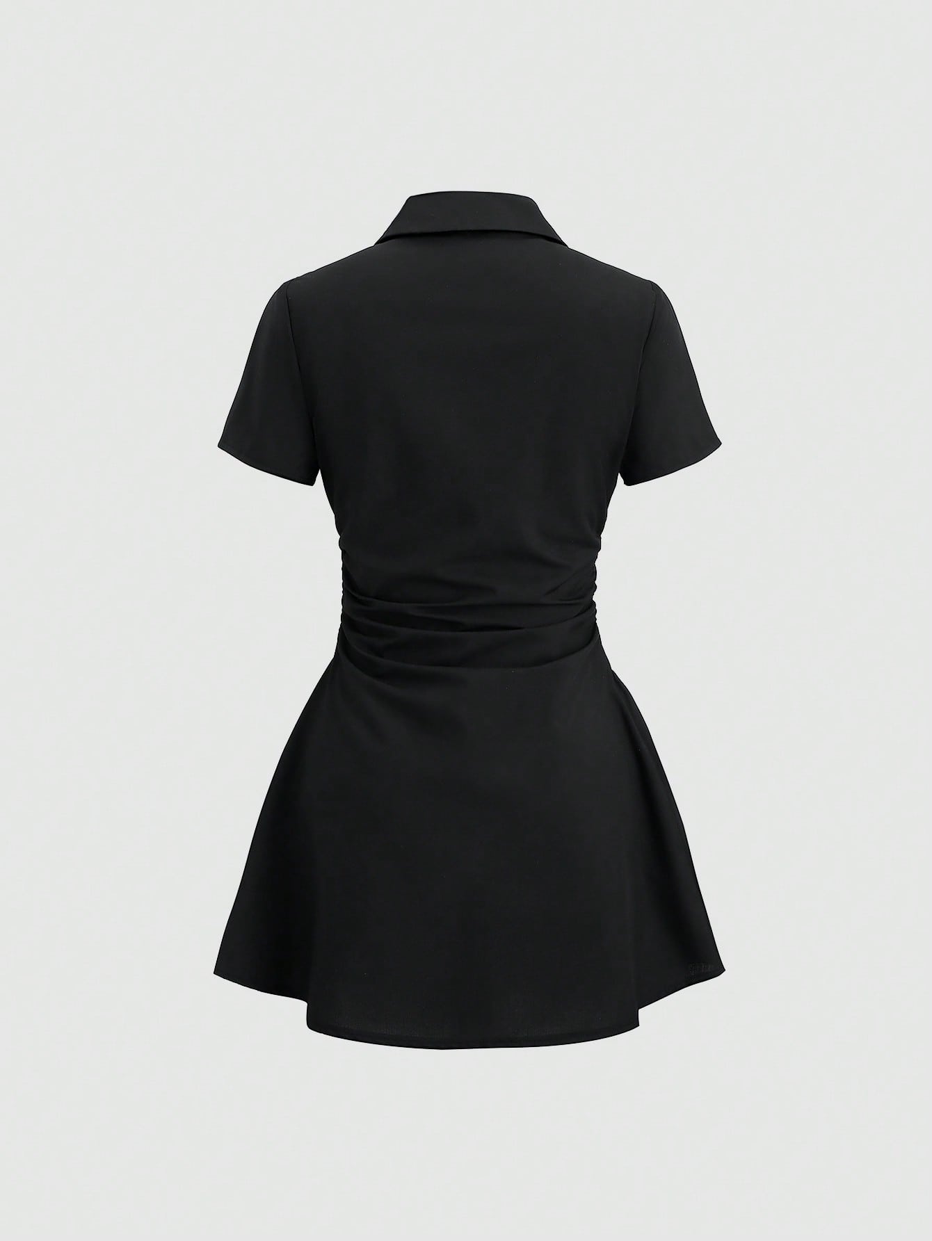 Solid Color Shirt Dress Neutral Color Single Piece Short Sleeve Design For Casual Wear