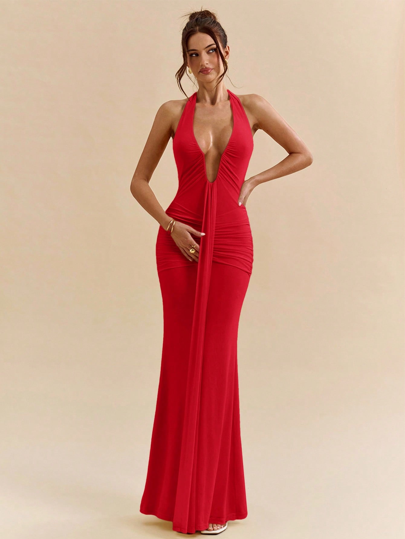 Deep V-Neck Long Mermaid-Style Dress for Spring, Summer, and Formal Occasions