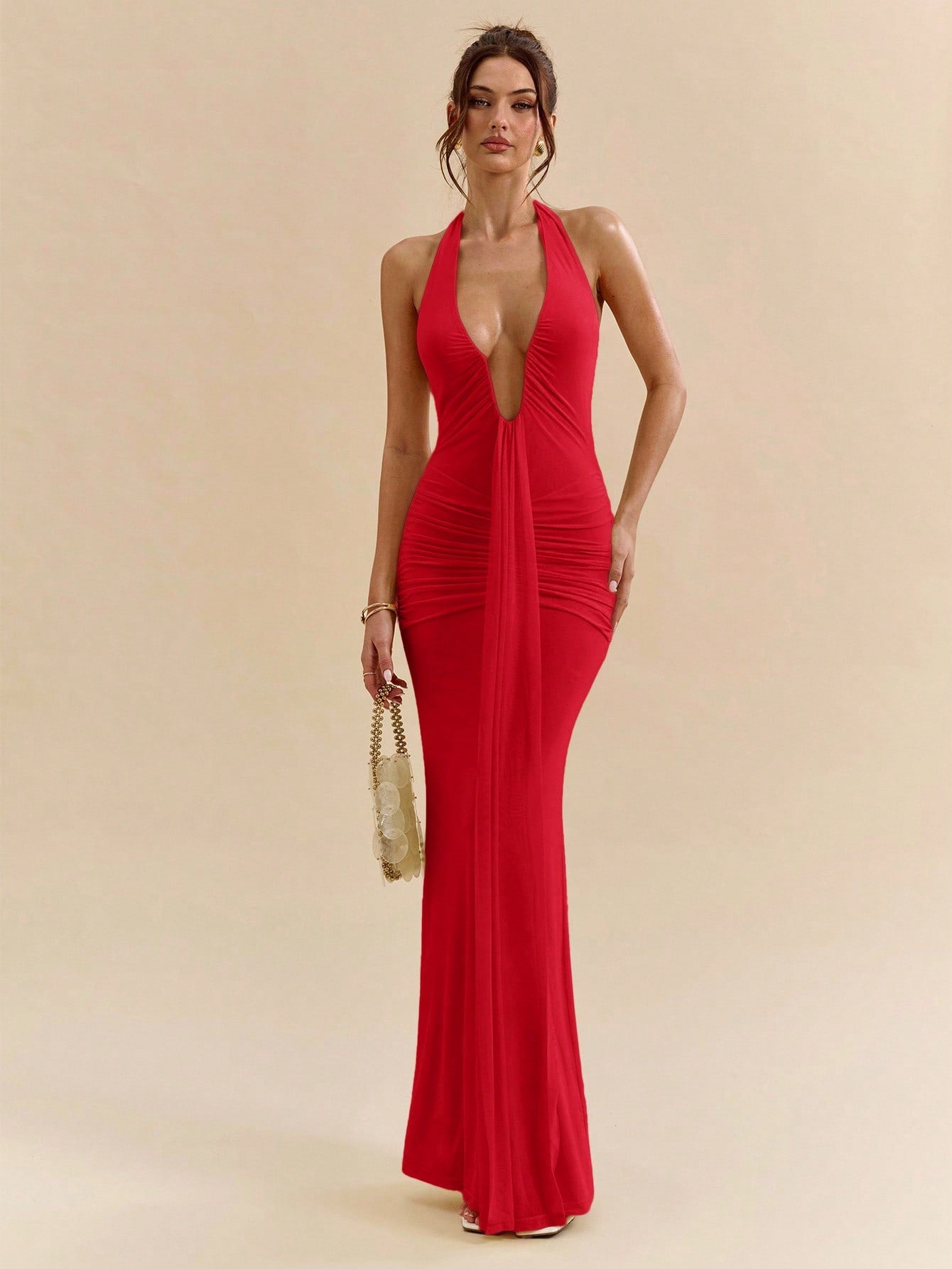 Deep V-Neck Long Mermaid-Style Dress for Spring, Summer, and Formal Occasions