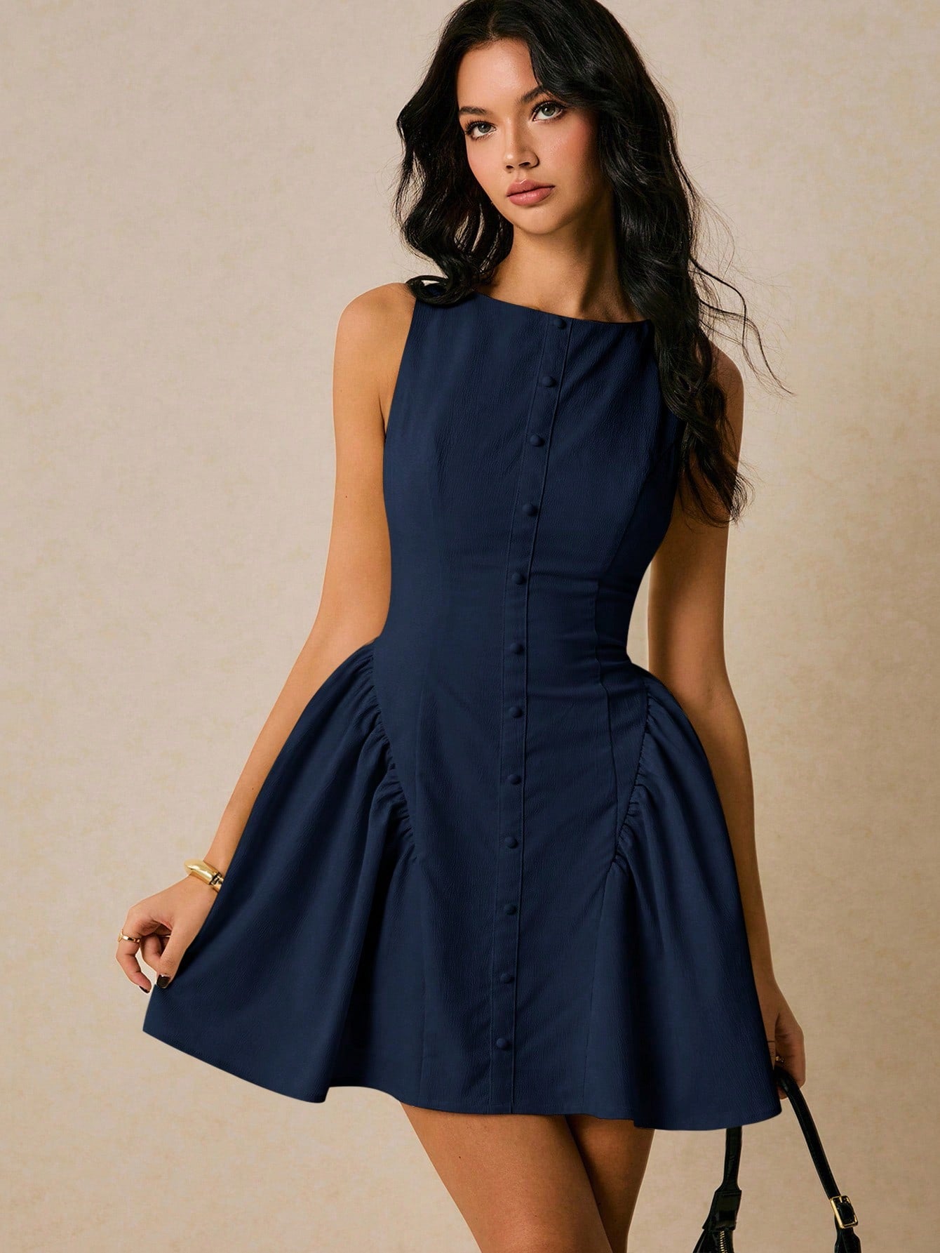 Women’s Woven Fabric Sleeveless Mini Dress, Solid Pattern, Simple Silhouette, 1 Piece, For Work and Daily Wear