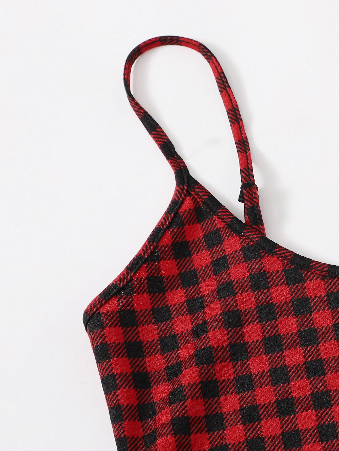 Plaid Pattern Mini Dress Neutral Color Single Piece Sleeveless Cami Design For Casual Wear