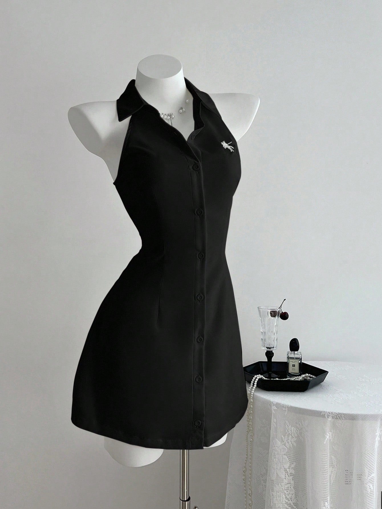Women’s Woven Fabric Sleeveless A-Line Dress, Embroidered Detail, 1 Piece, For Spring and Summer Wear
