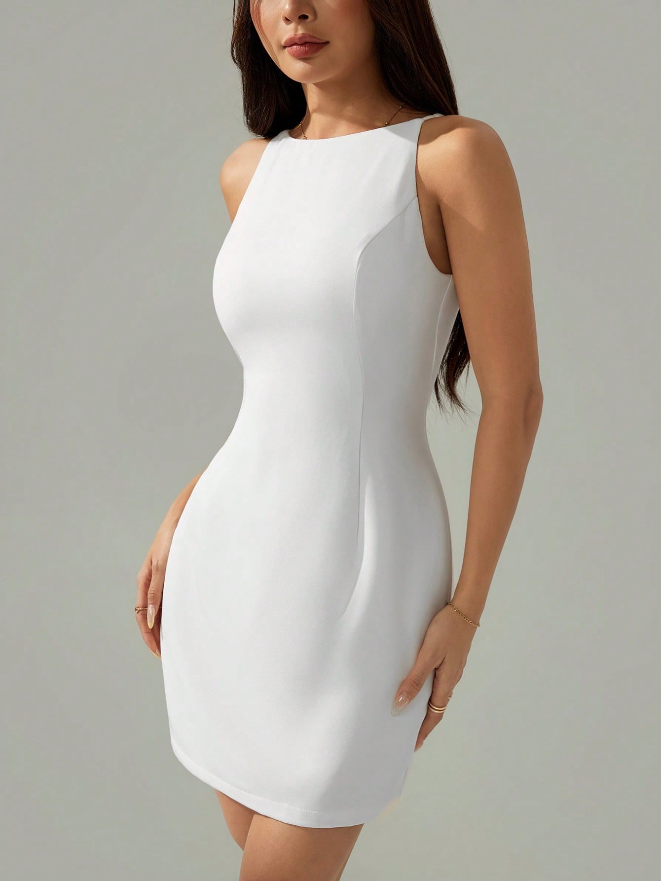 Women’s Woven Fabric Sleeveless Short Dress, Solid Pattern, 1 Piece, For Workplace and Daily Wear