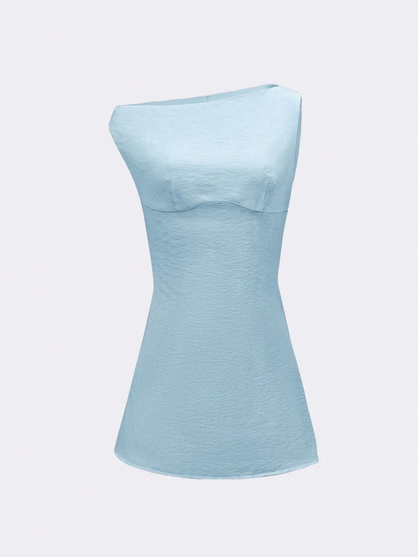 Women’s Woven Fabric Short Dress, Asymmetrical Neck Design with Waist Detail, Solid Pattern, 1 Piece, For Summer Wear