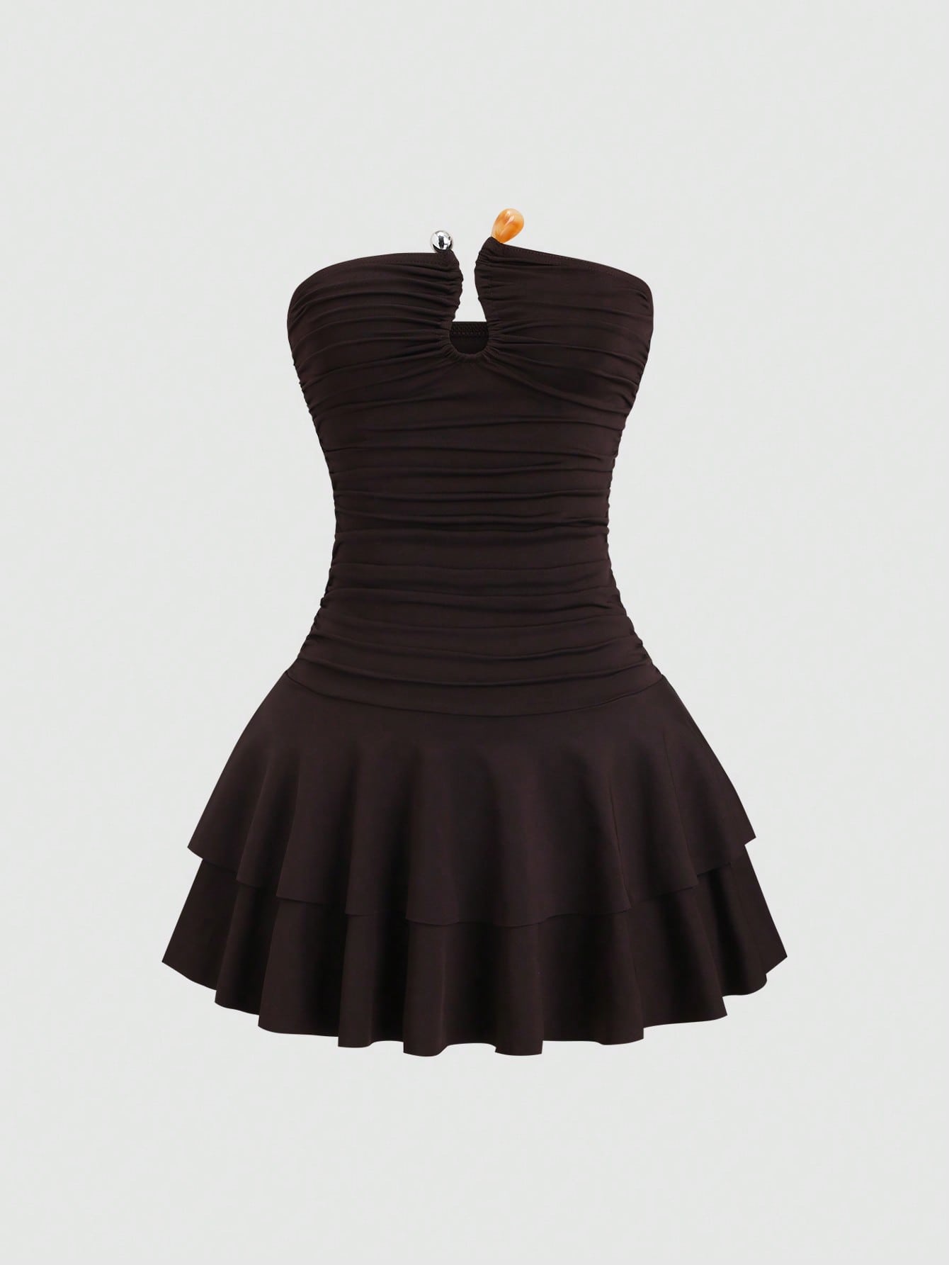 Solid Color Mini Dress Neutral Color Single Piece U Shape Neck Ruffle Detail Design For Daily Styling