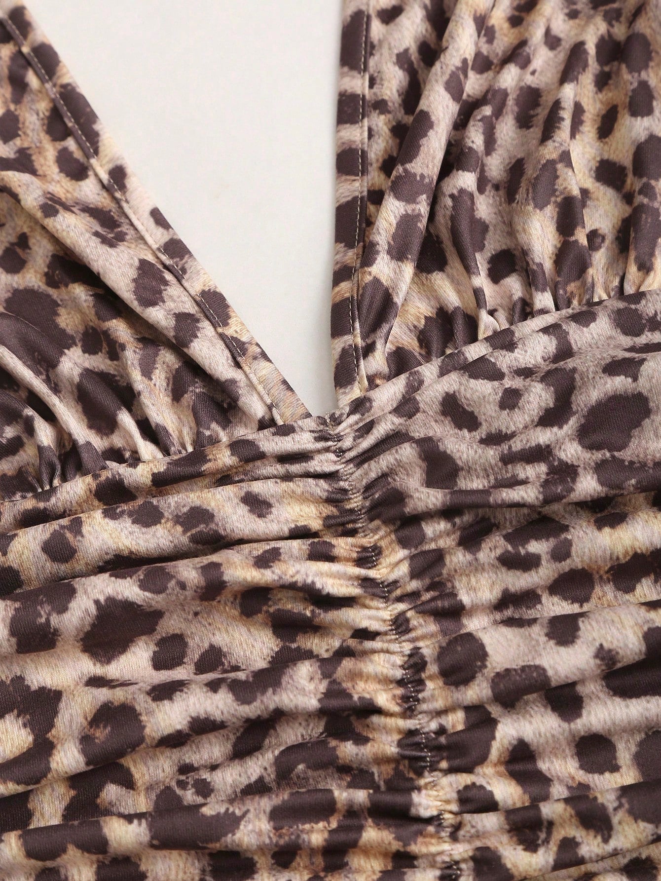 Leopard Pattern Mini Dress Neutral Color Single Piece V Neck Design For Daily Styling