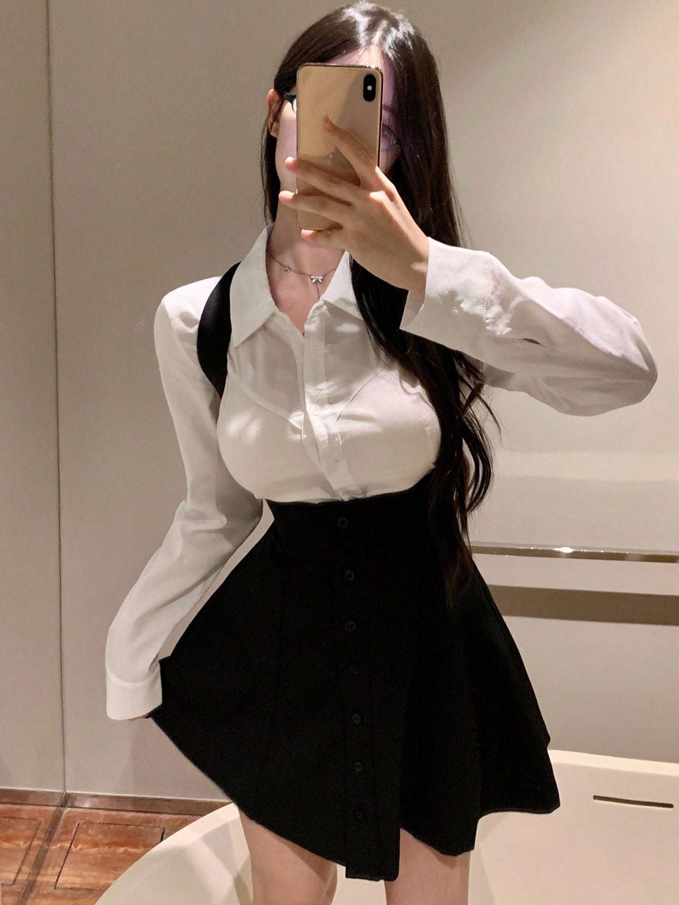 Solid Color Overall Style Dress with Button Front Design for Casual Wear