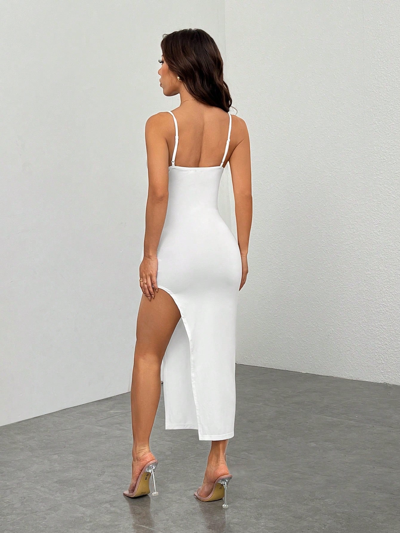 White Suspender High Slit Dress for Summer and Beach Outings