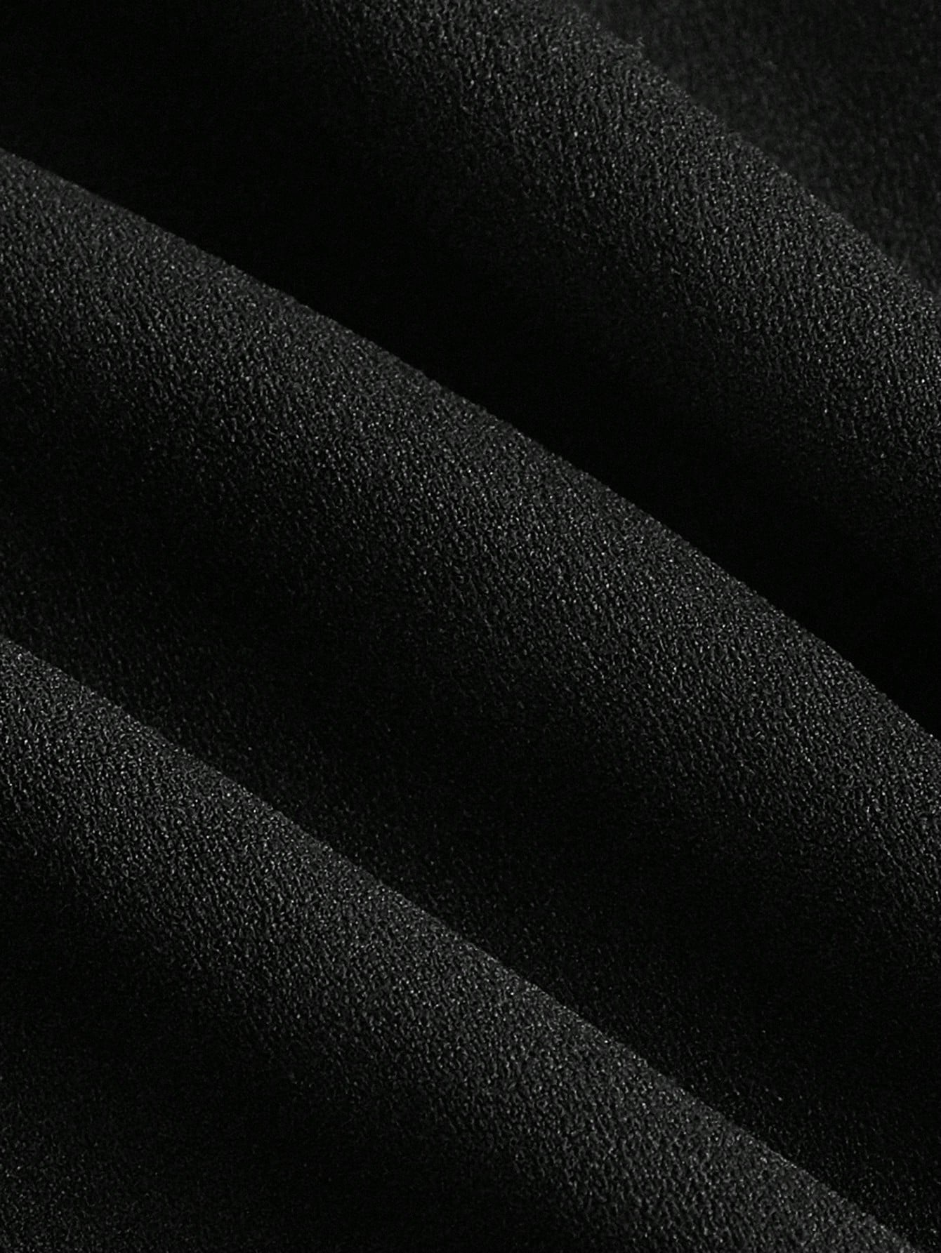 Black Long Sleeve Dress with Contrast Mesh Detail Flare Sleeves Tie Neck and High Collar Design