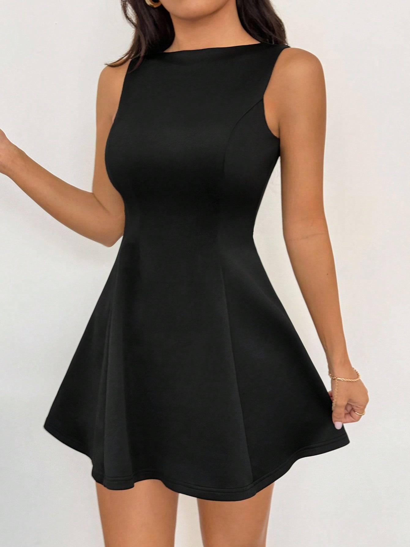 Women’s Woven Fabric Sleeveless A-Line Dress, Adjustable Waist Detail, Solid Pattern, 1 Piece, For Work and Daily Wear