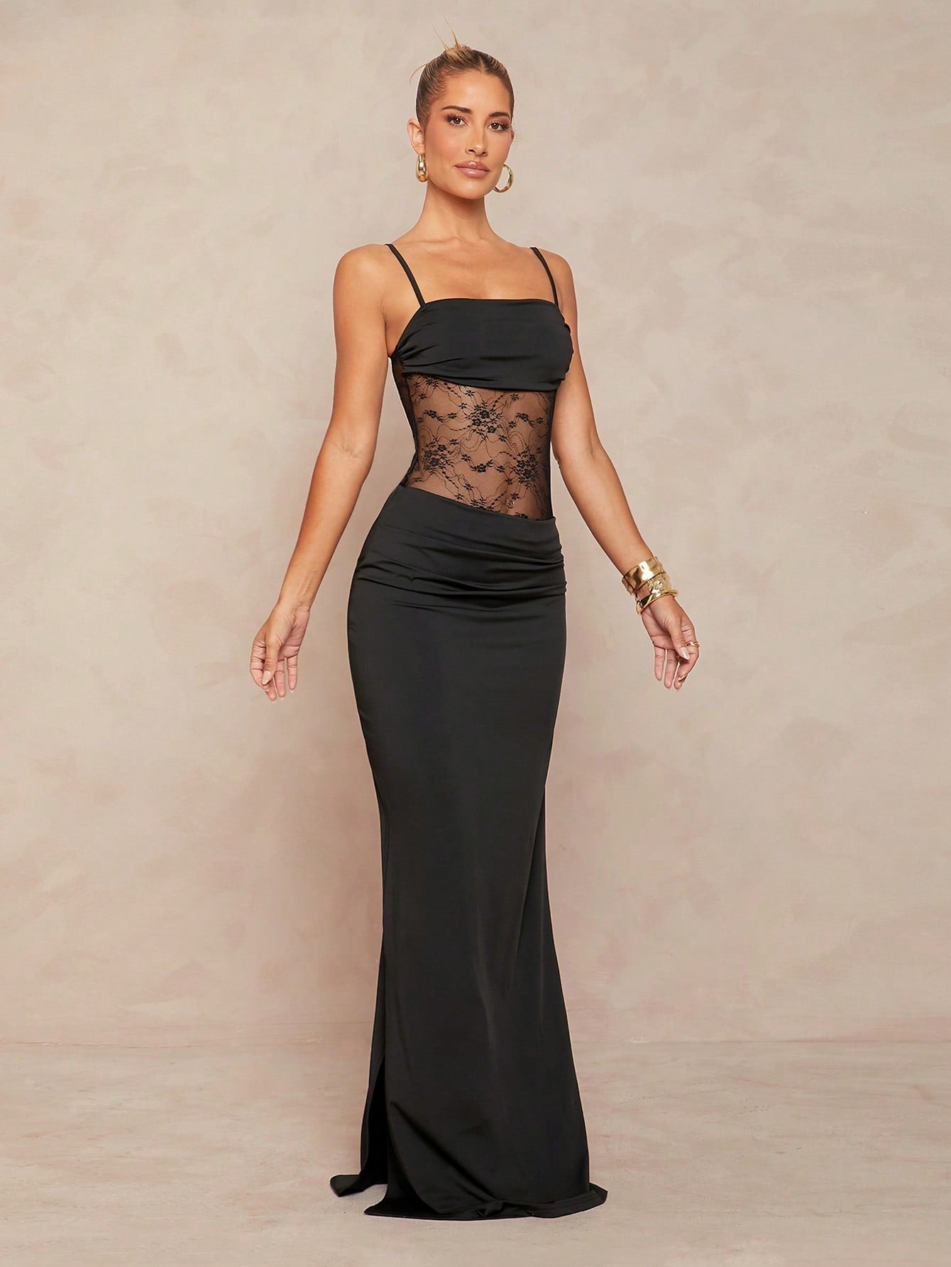 Satin Asymmetrical Spaghetti Strap Lace Splicing Bodycon Mermaid Dress for Beach, Banquet, and Special Events