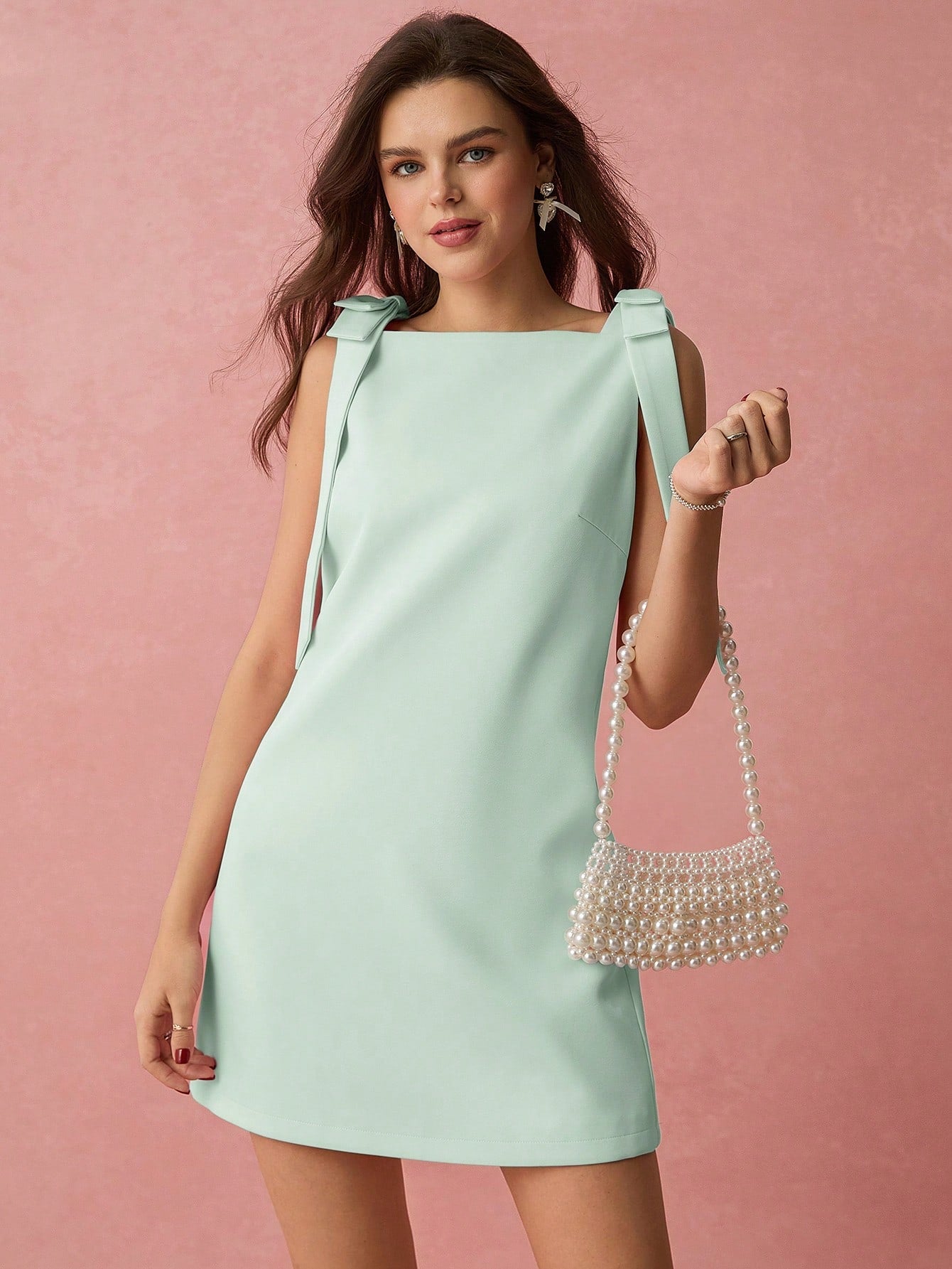 Sleeveless Mini Dress with Bow Decoration for Business Casual, Graduation, and Party Occasions