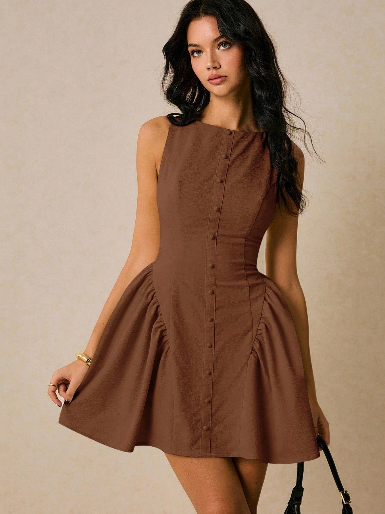 Women’s Woven Fabric Sleeveless Mini Dress, Solid Pattern, Simple Silhouette, 1 Piece, For Work and Daily Wear