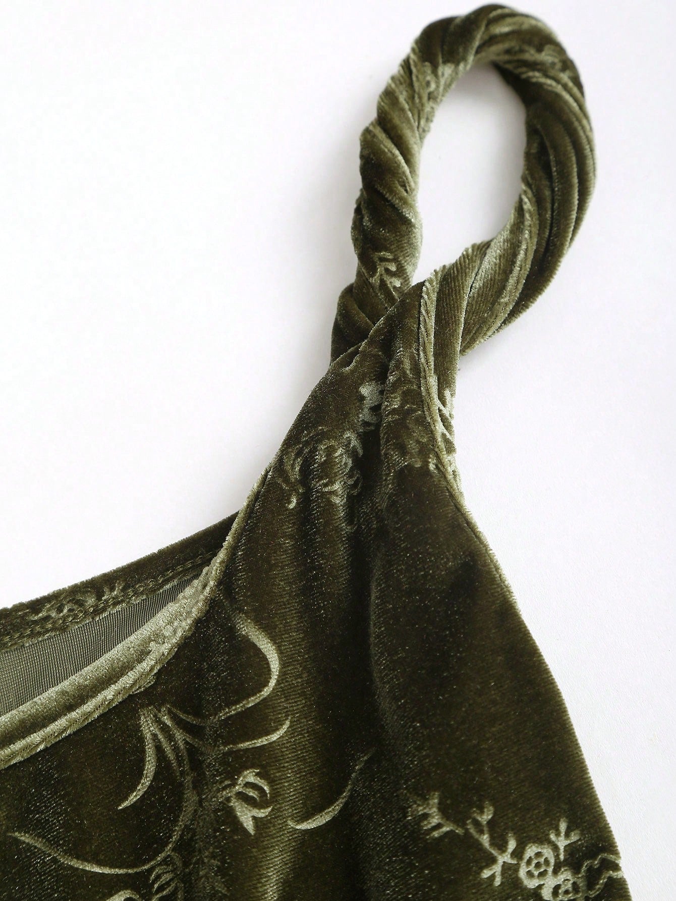 Velvet Fabric Dress Olive Green Color Single Piece Pleated Print Sleeveless Strap Design For General Occasions