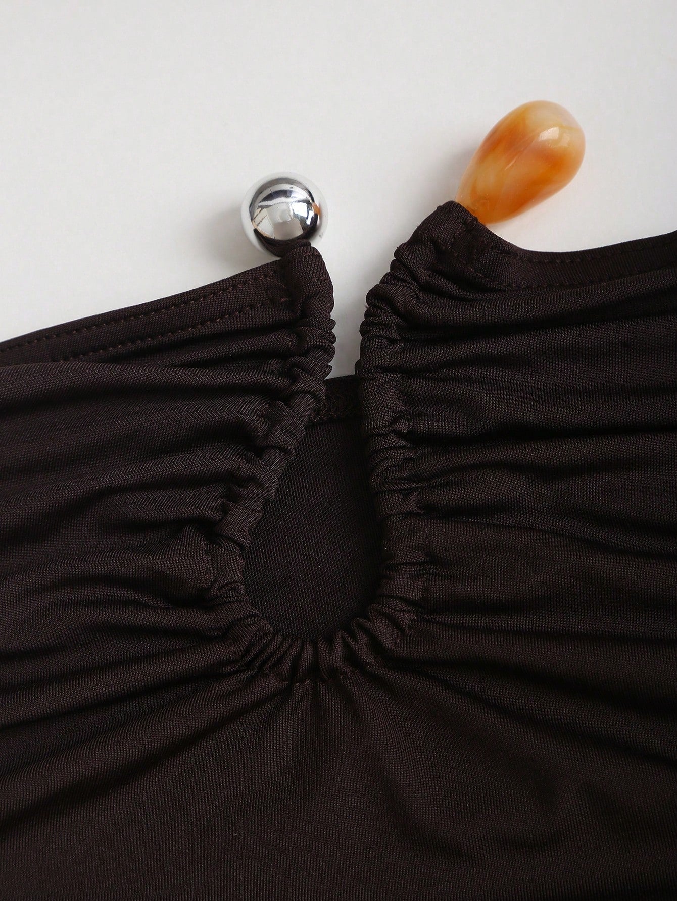 Solid Color Mini Dress Neutral Color Single Piece U Shape Neck Ruffle Detail Design For Daily Styling