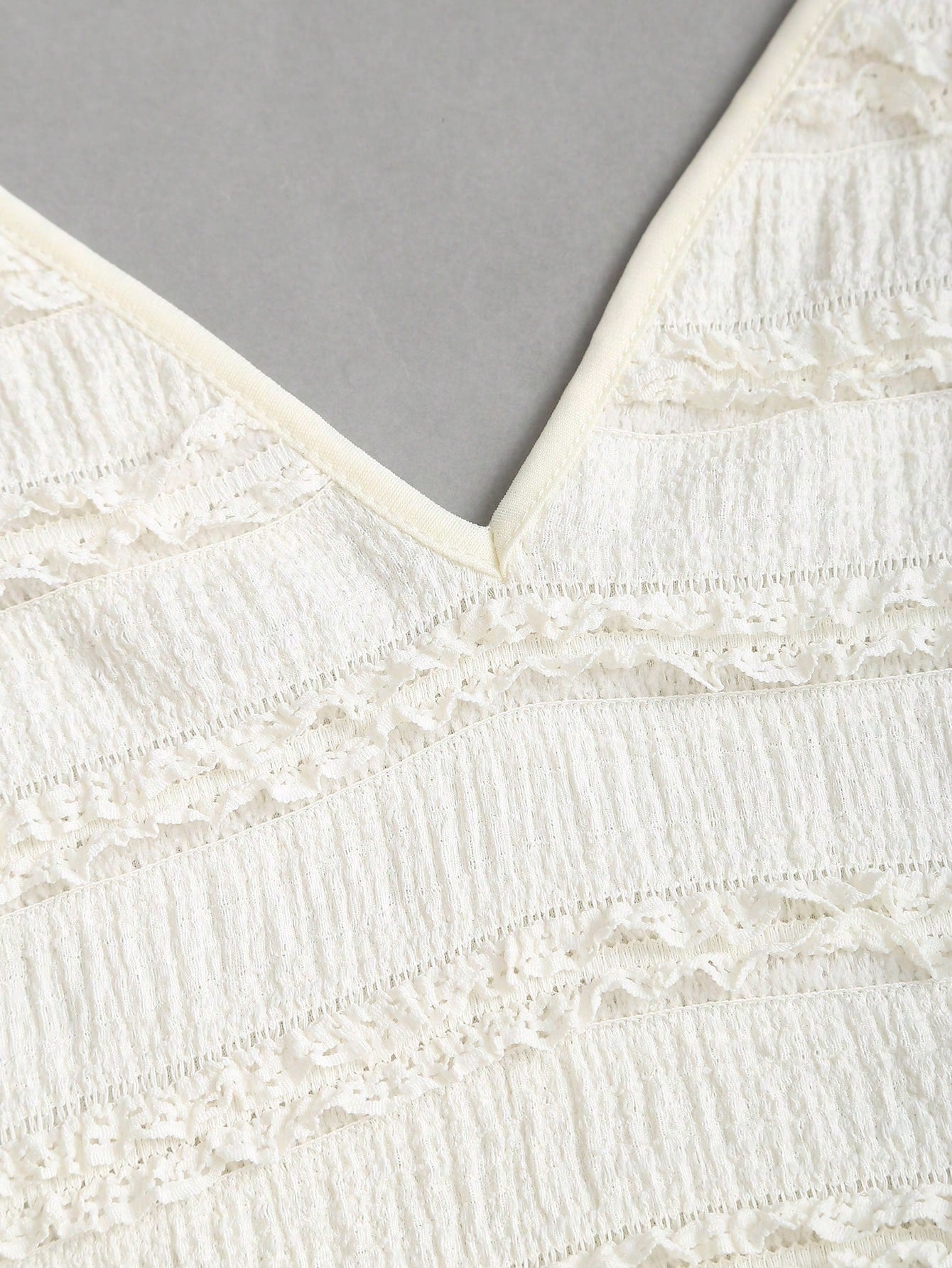 Textured Knit Mini Dress Neutral Color Single Piece Frill Trim Tie Detail Design For Casual Wear