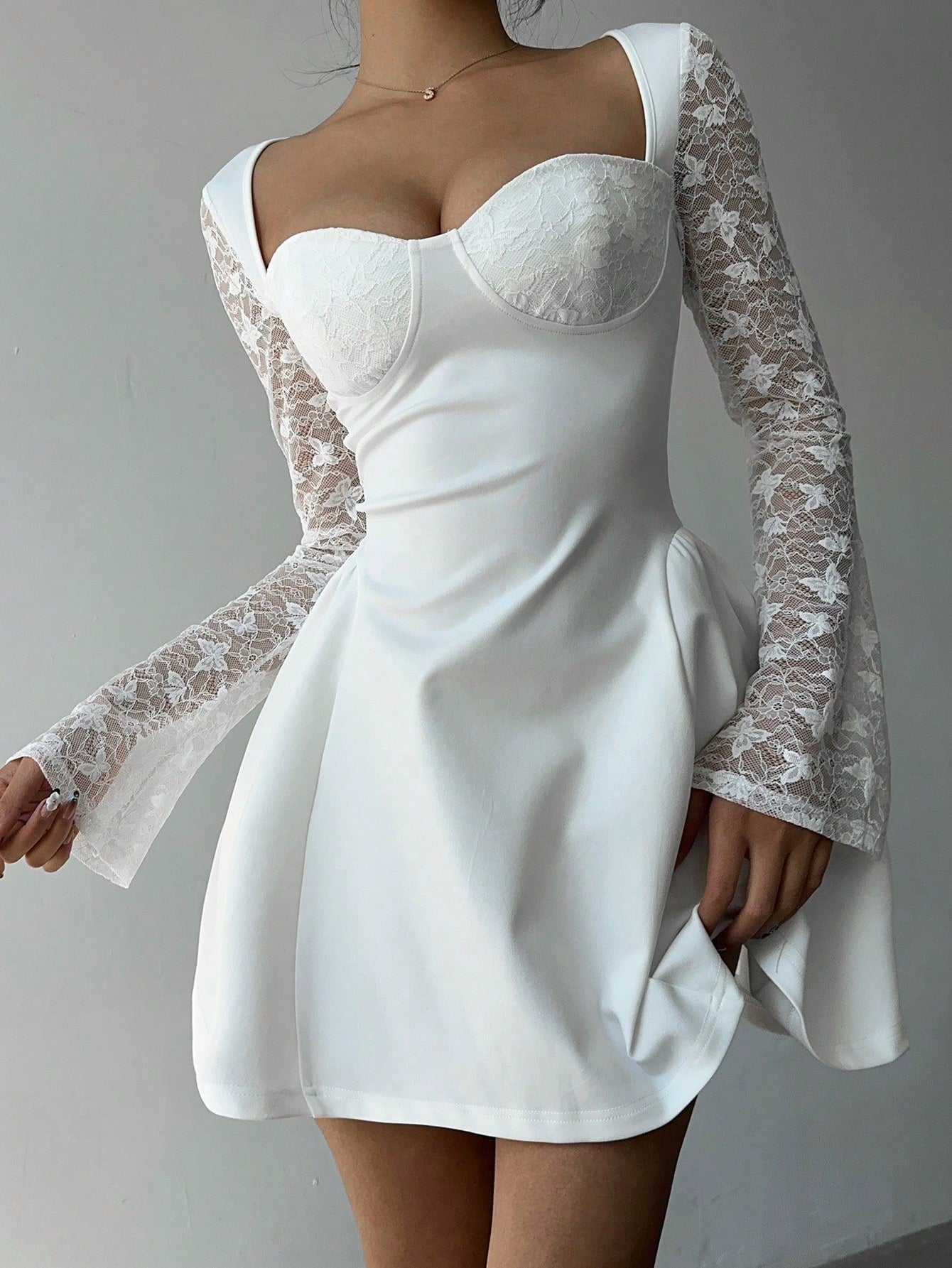 Long Sleeve A-Line Mini Dress with Flounce Hem and Bell Cuffs for Seasonal Events