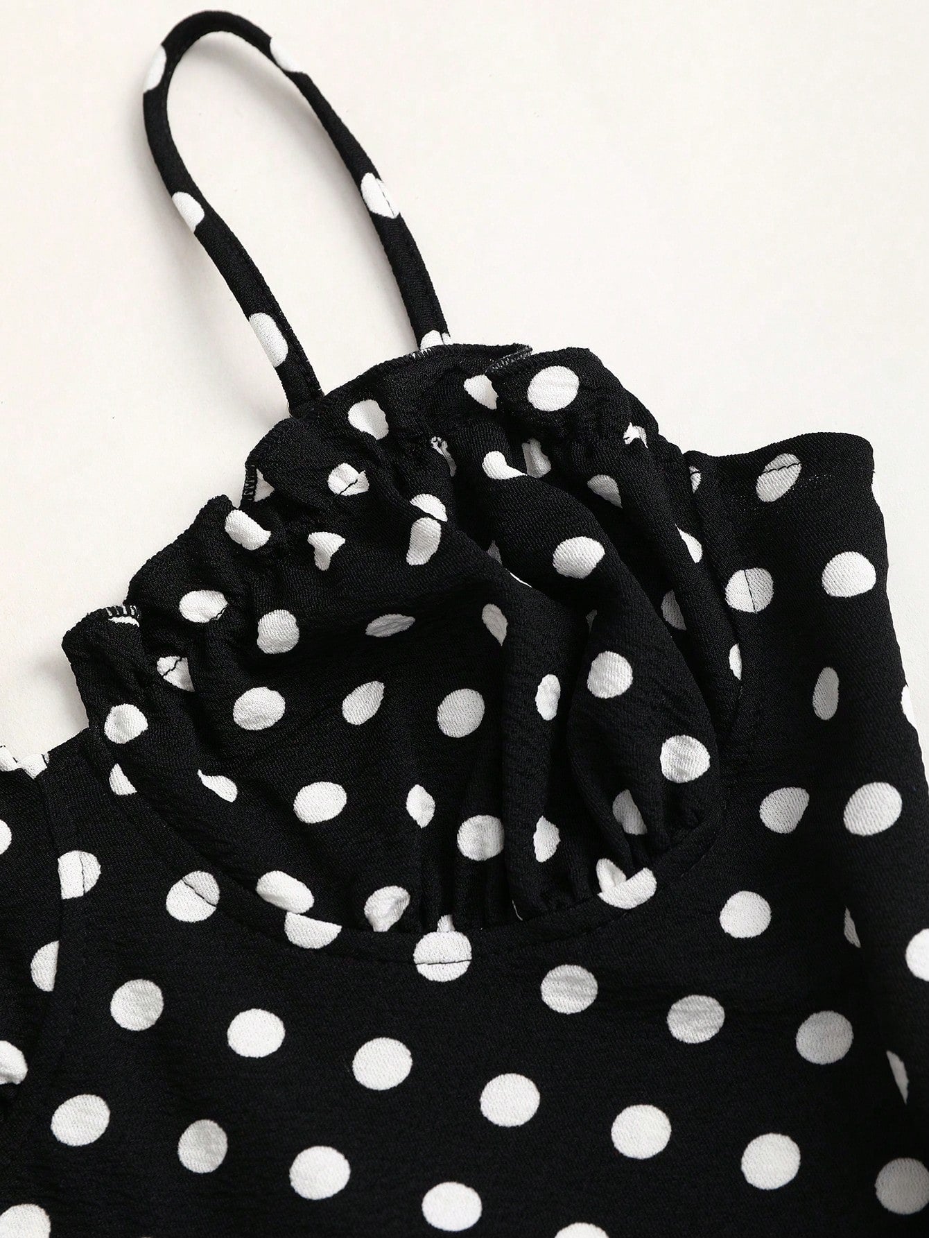 Polka Dot Pattern Dress Black and White Color Single Piece Sleeveless Strap Design For Casual Wear