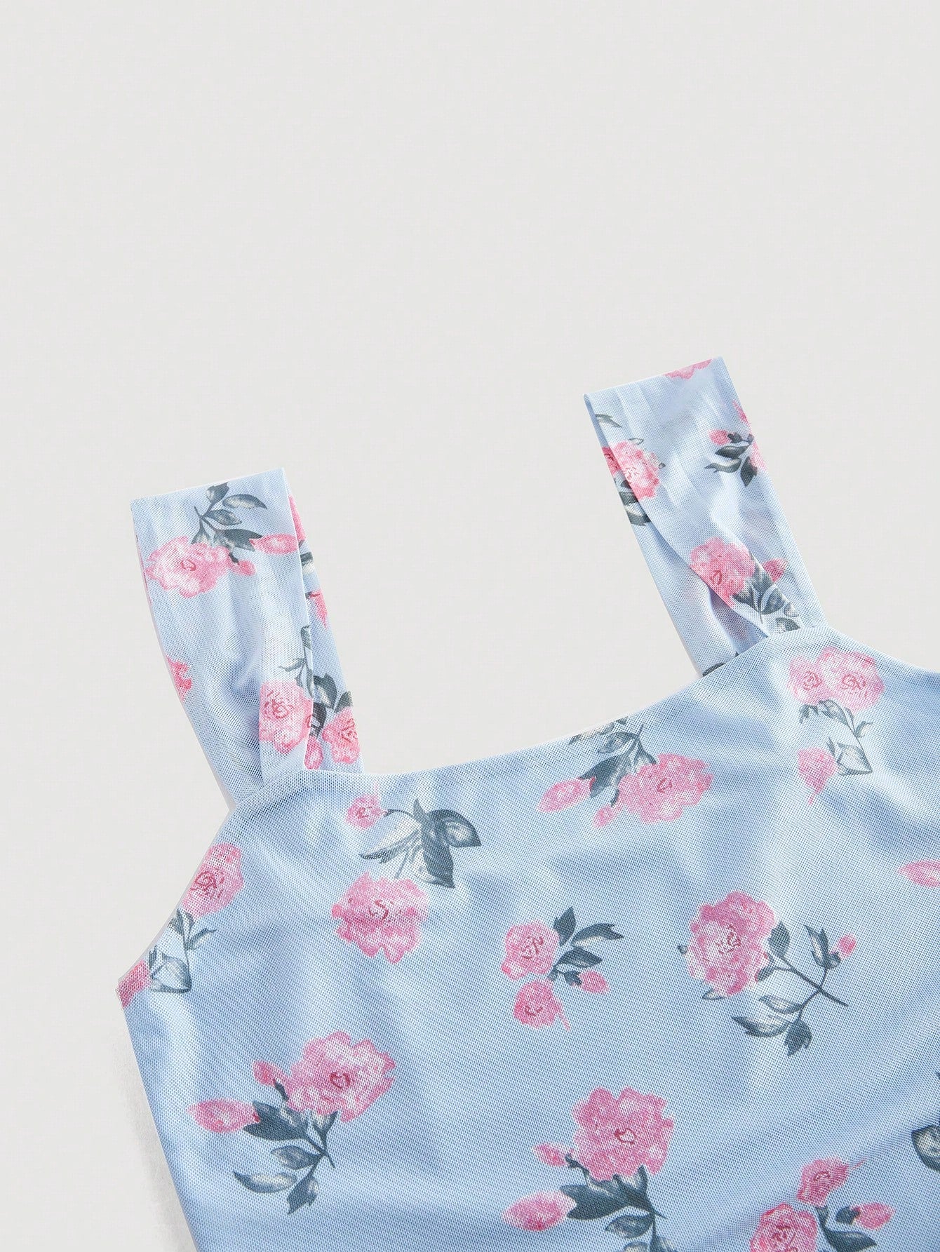 Floral Print Dress Baby Blue Color Single Piece Sleeveless Flared Hem Design For General Occasions