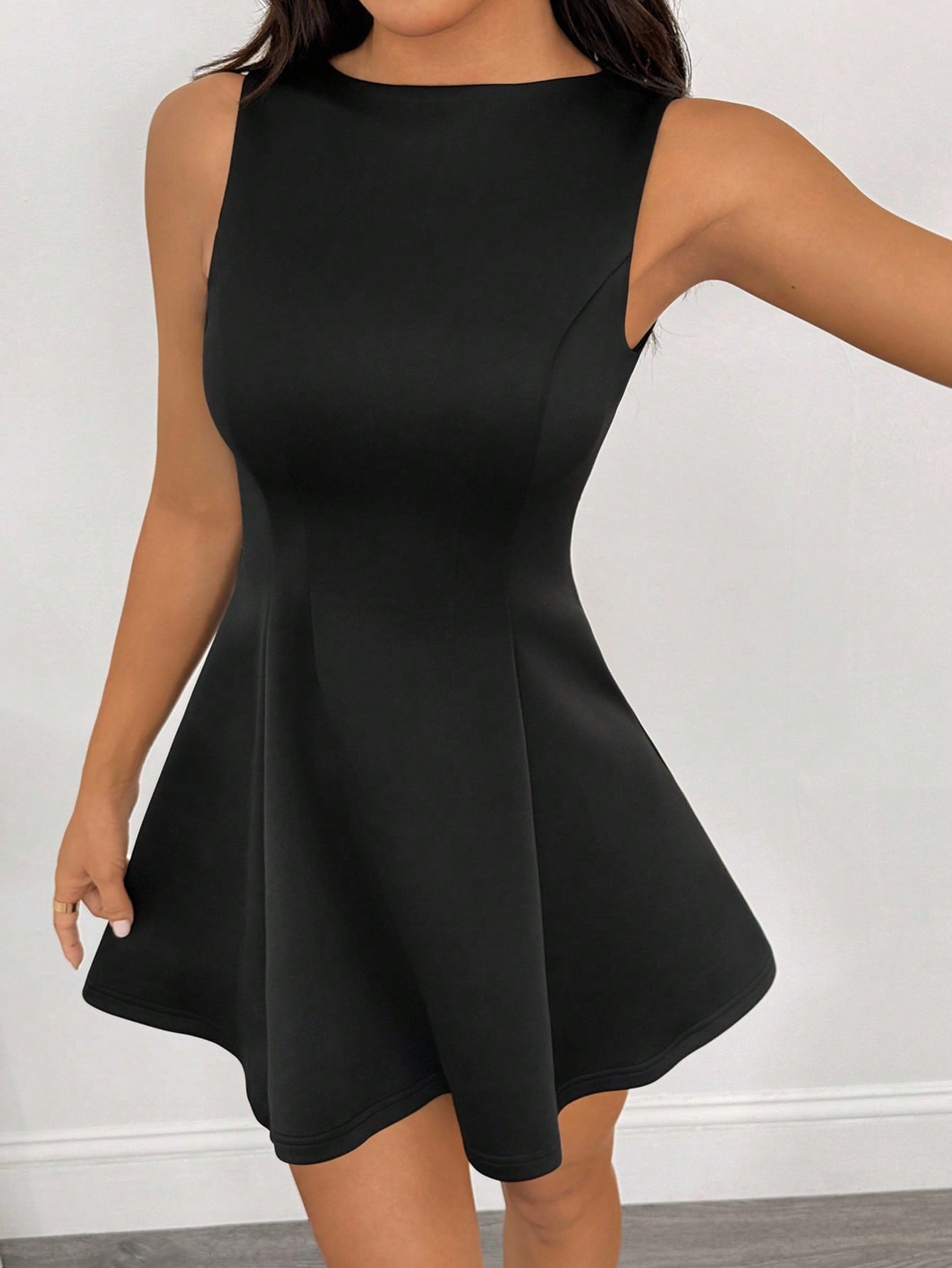 Women’s Woven Fabric Sleeveless A-Line Dress, Adjustable Waist Detail, Solid Pattern, 1 Piece, For Work and Daily Wear