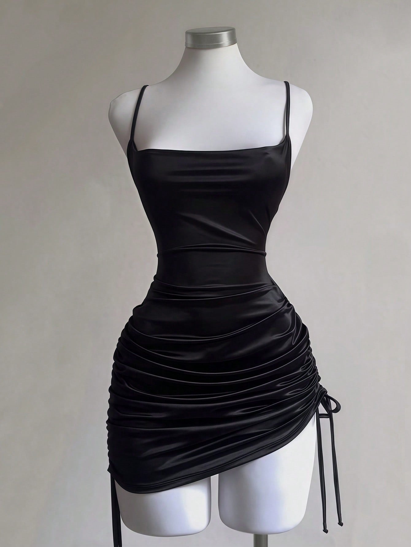 Simple Slip Dress with Slit Neck and Pleated Decoration
