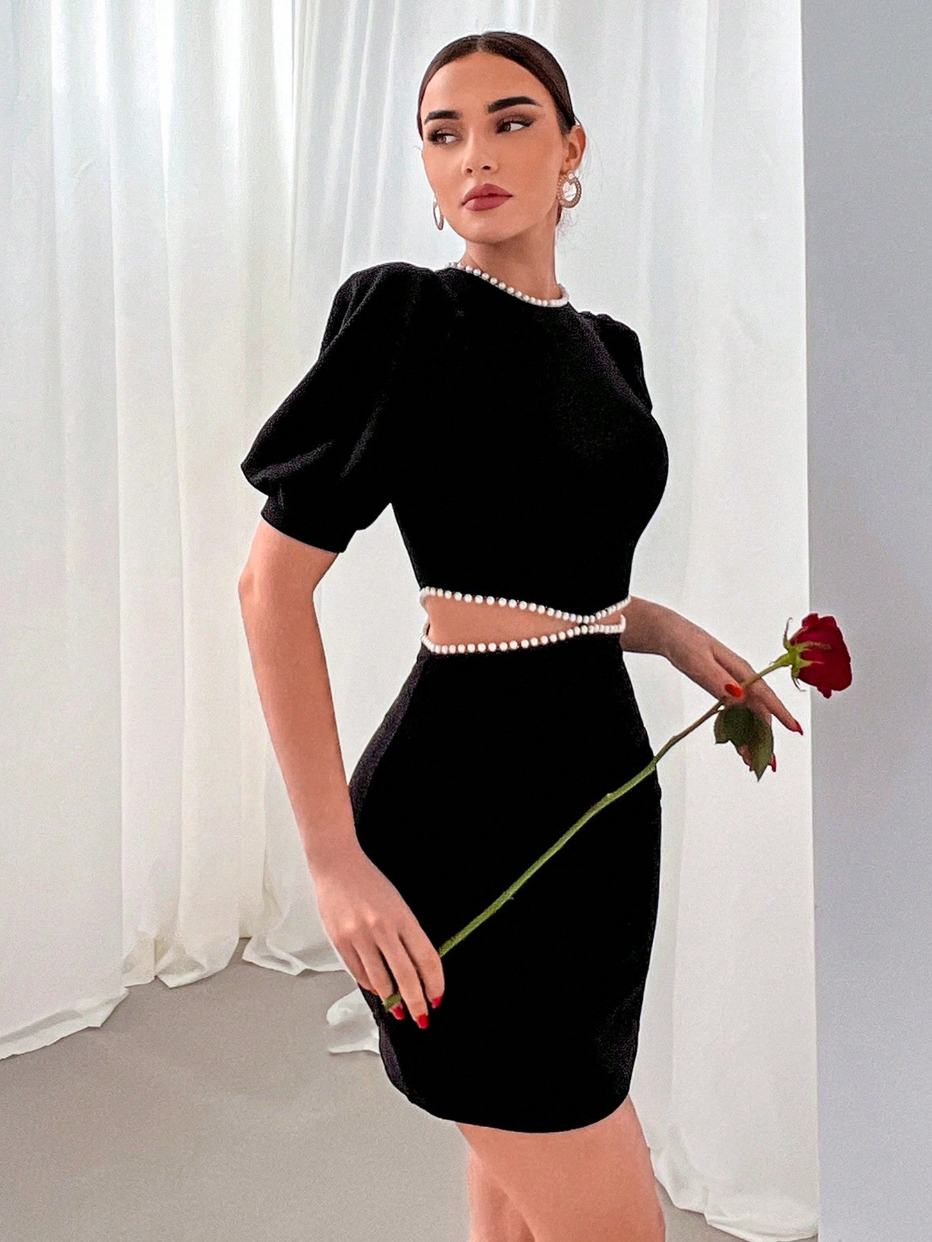 Women’s Woven Fabric Short Sleeve Dress, Chic Cut Detail, Simple Design, 1 Piece, For Daily and Commuting Wear