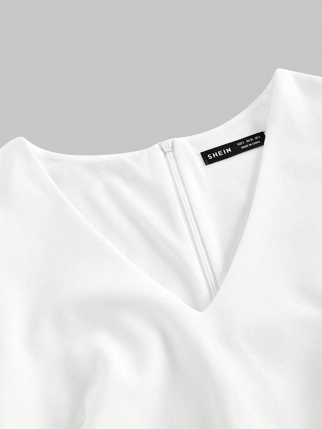 White Pleated Long Sleeve Dress with V Neck Design Short Length for Daily Styling