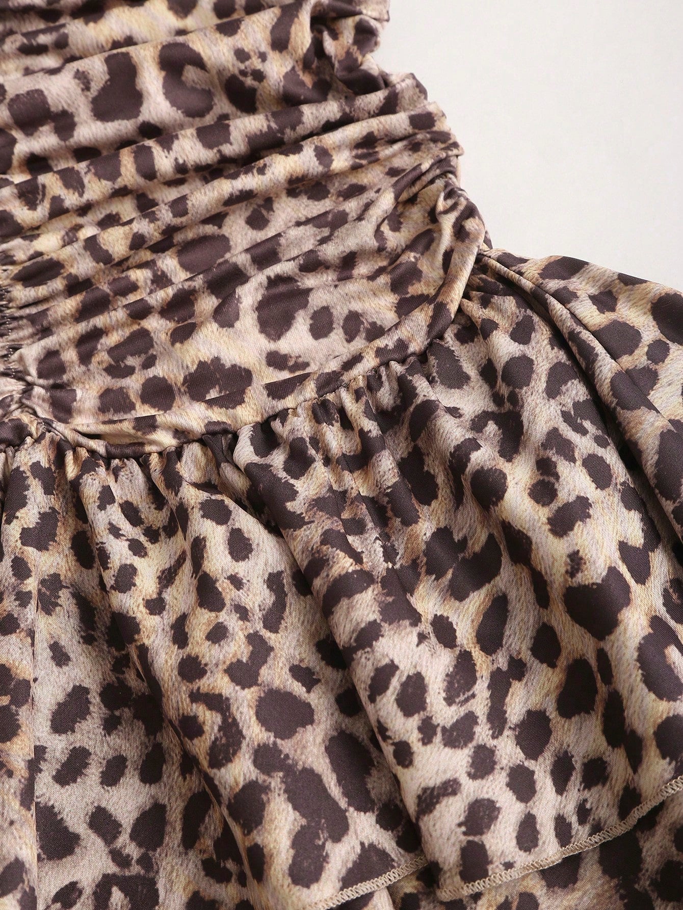 Leopard Pattern Mini Dress Neutral Color Single Piece V Neck Design For Daily Styling