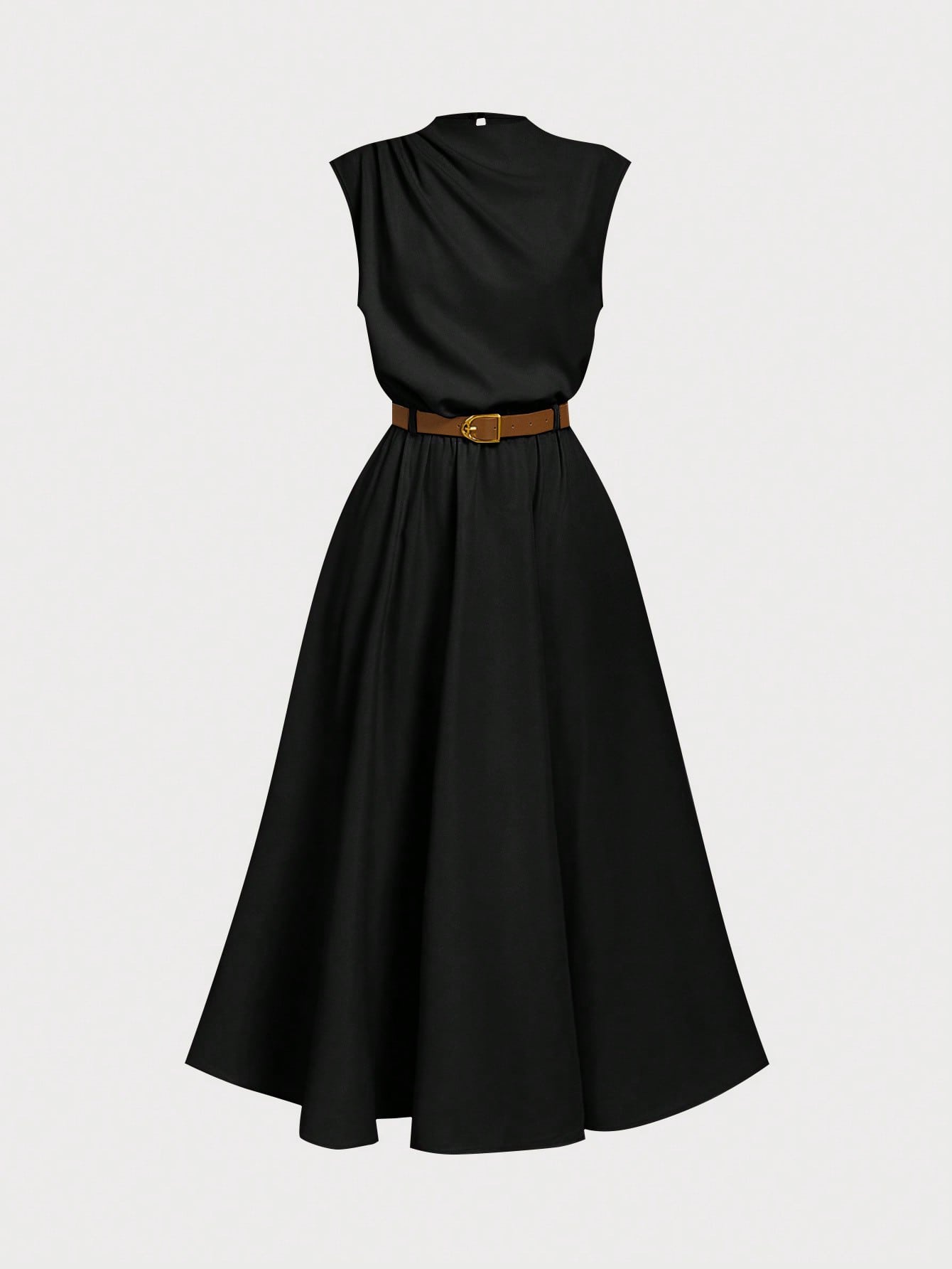 Solid Color Sleeveless Dress with Belt Olive Green for Everyday Wear