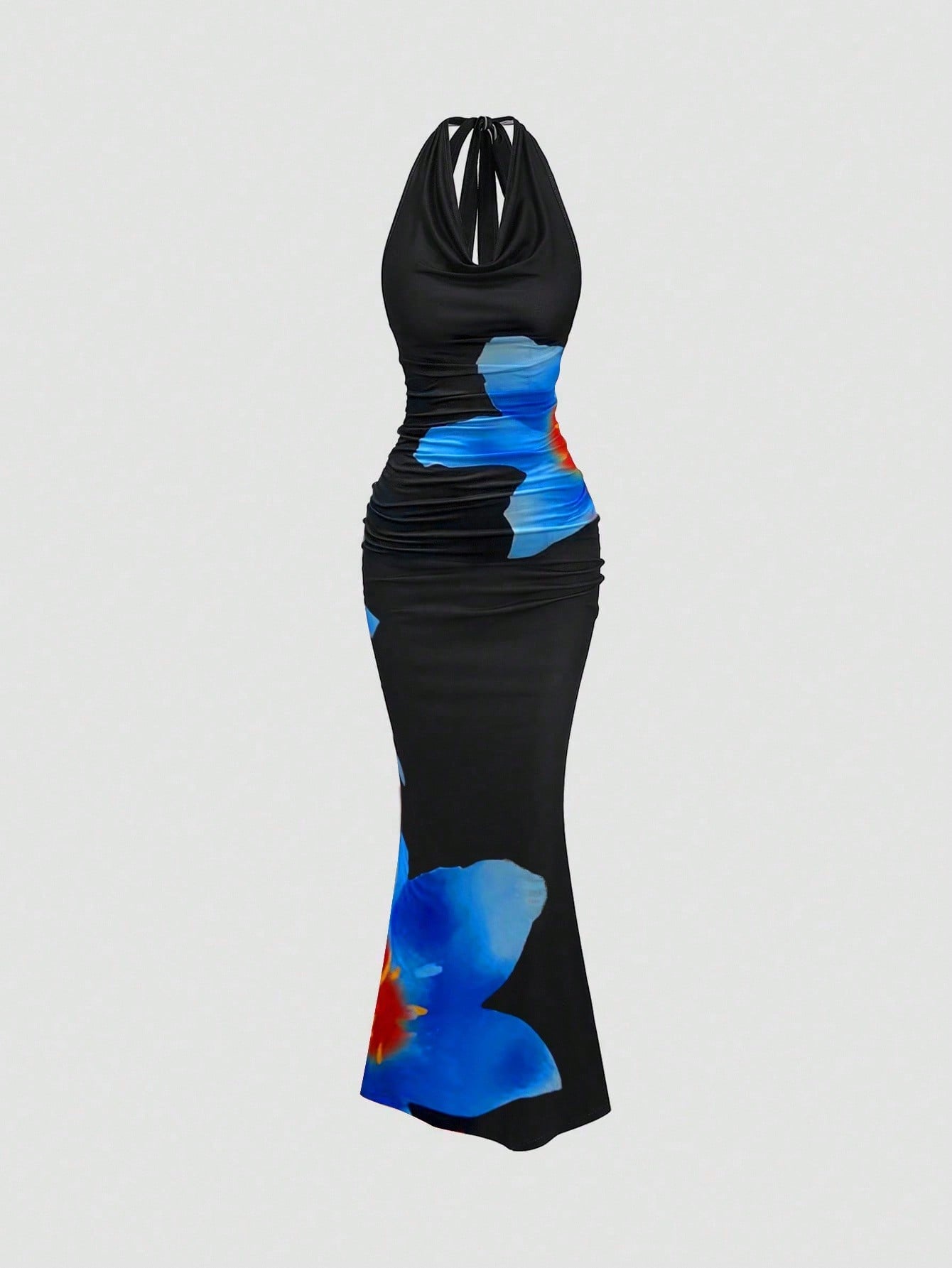 Printed Pattern Knitted Dress Neutral Color Single Piece Cowl Neck Design For Casual Wear