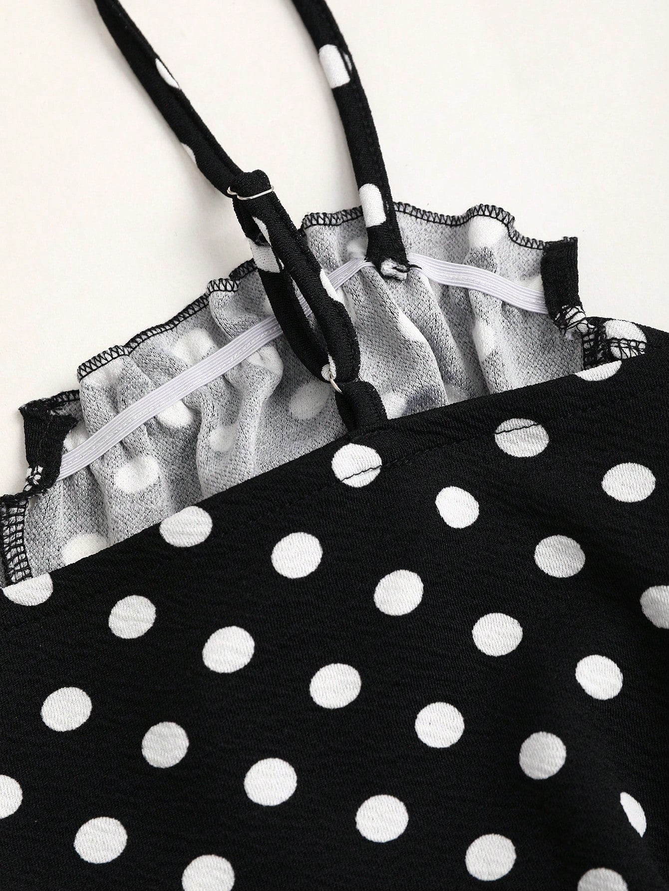 Polka Dot Pattern Dress Black and White Color Single Piece Sleeveless Strap Design For Casual Wear
