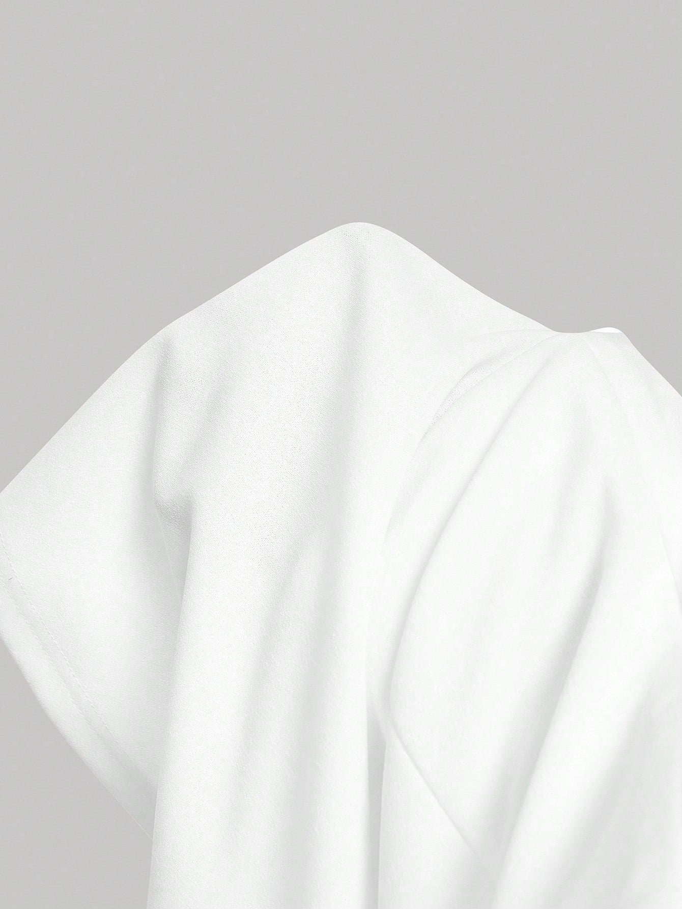 White Pleated Long Sleeve Dress with V Neck Design Short Length for Daily Styling