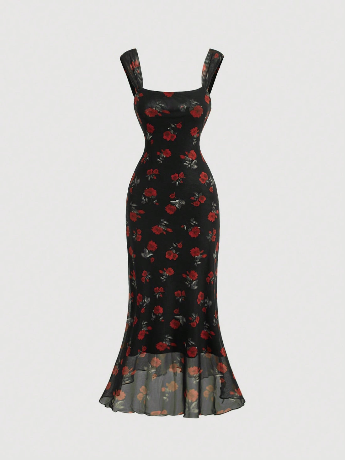 Floral Print Dress Baby Blue Color Single Piece Sleeveless Flared Hem Design For General Occasions