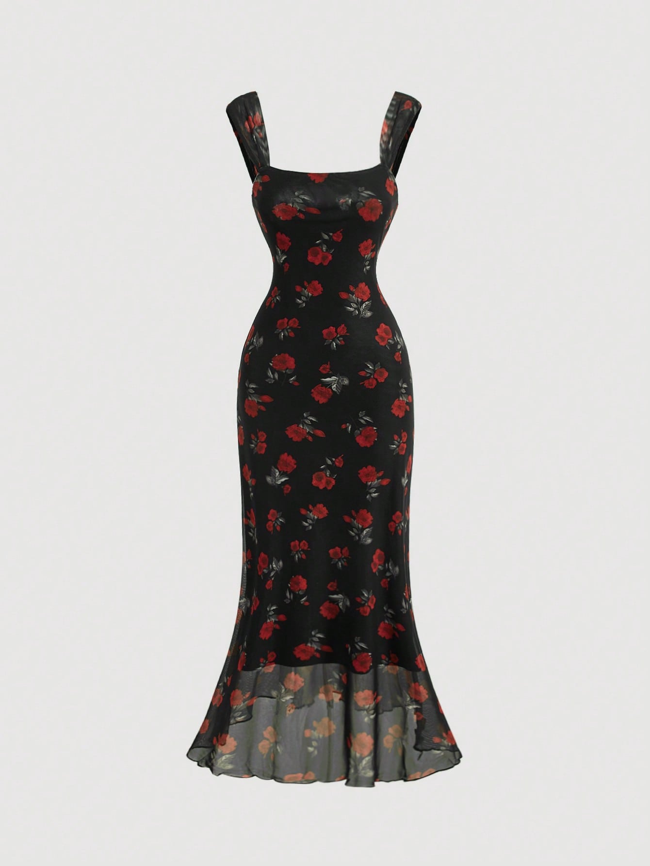 Floral Print Dress Baby Blue Color Single Piece Sleeveless Flared Hem Design For General Occasions