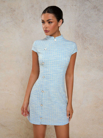 Women’s Tweed Fabric Mini Dress, Simple Sleeveless Design, 1 Piece, For Daily Wear