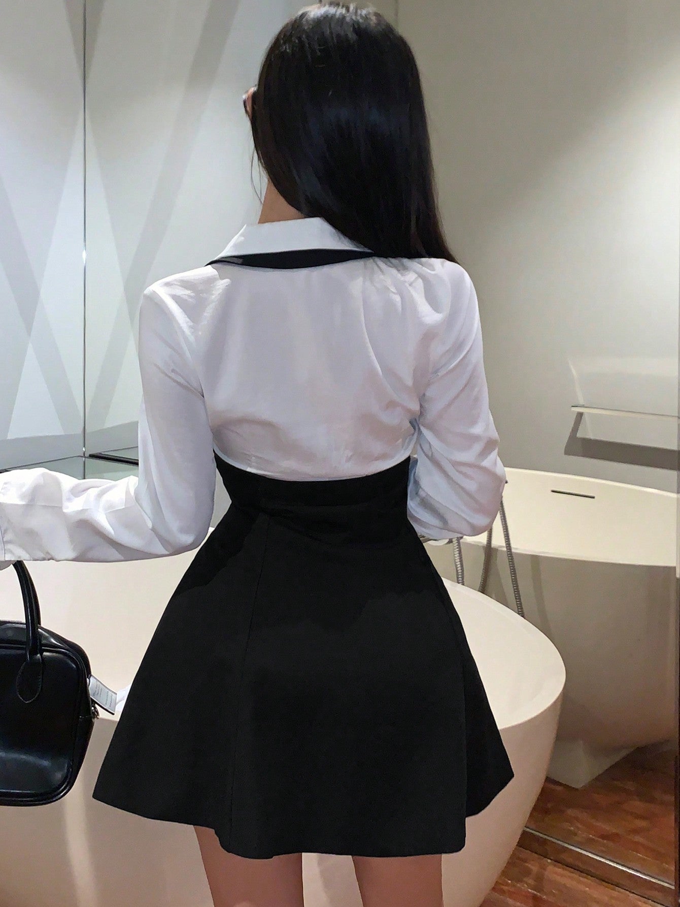 Solid Color Overall Style Dress with Button Front Design for Casual Wear