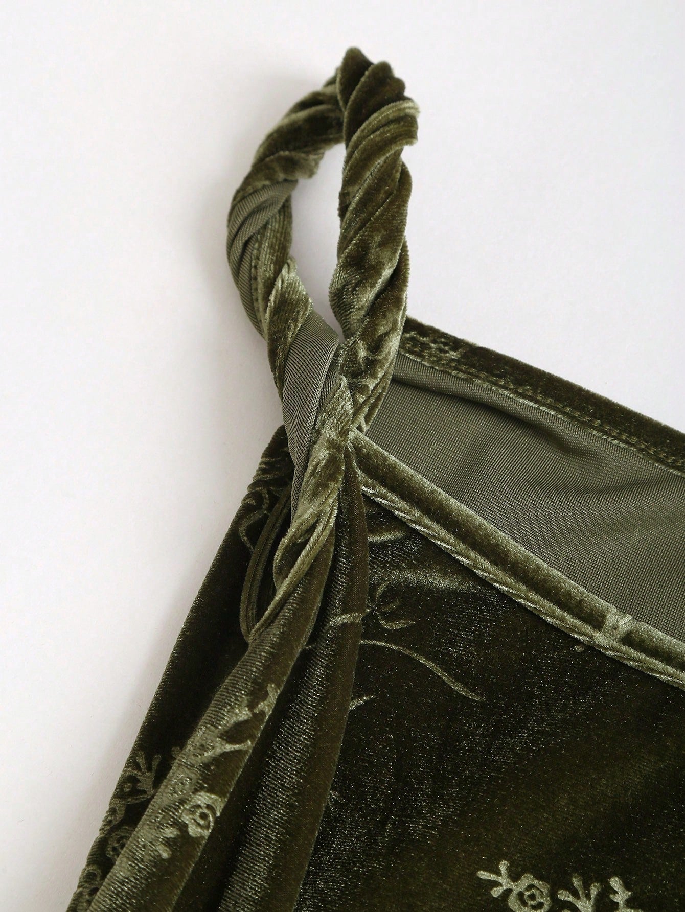 Velvet Fabric Dress Olive Green Color Single Piece Pleated Print Sleeveless Strap Design For General Occasions