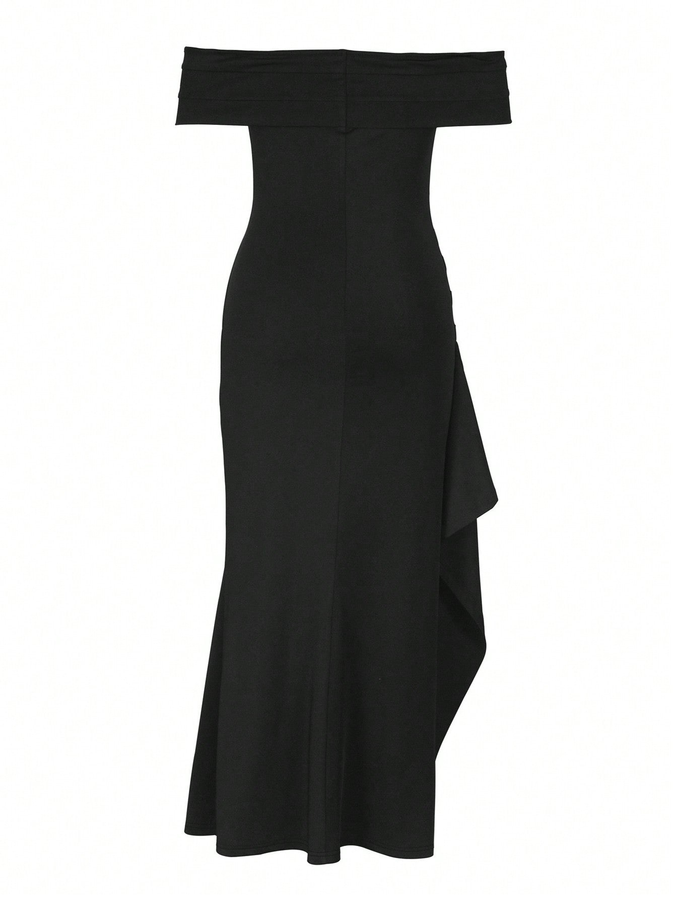 Off-Shoulder Ruched High Slit Long Dress with Rhinestone Detail for Spring and Fall Events