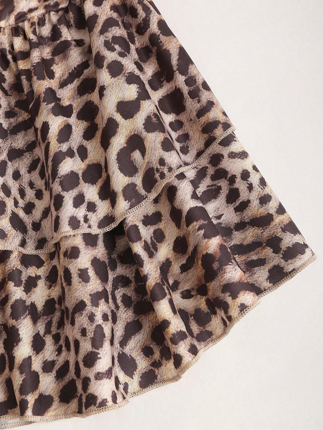 Leopard Pattern Mini Dress Neutral Color Single Piece V Neck Design For Daily Styling