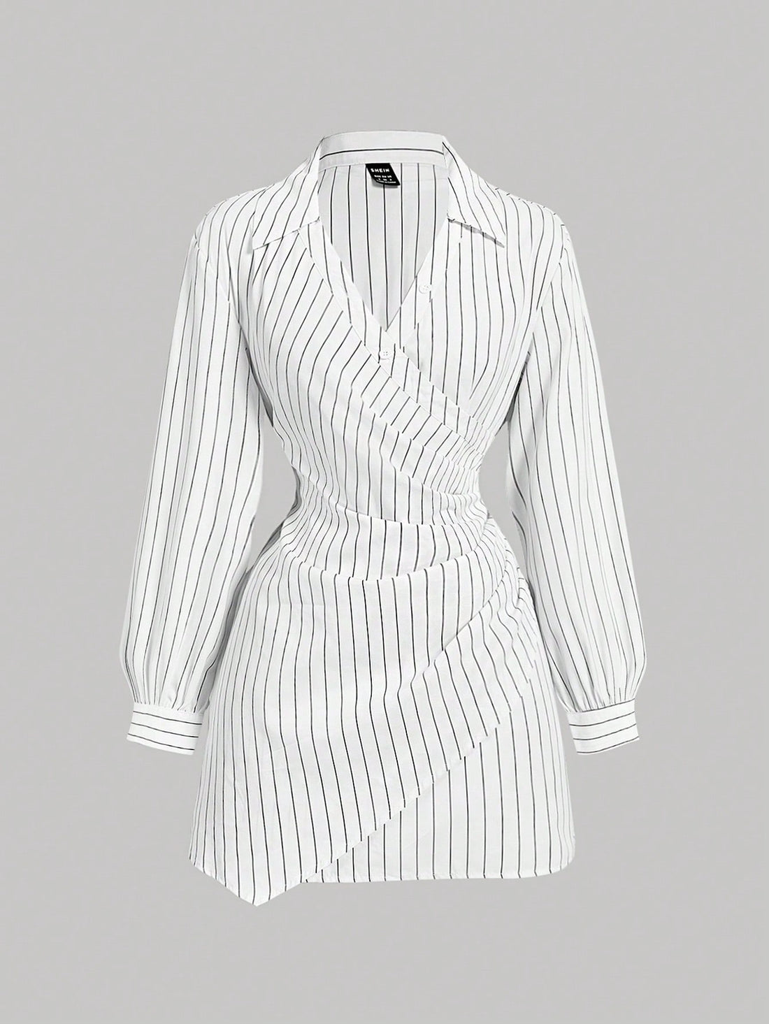 Women’s Woven Fabric Long Sleeve Dress, Stripe Print Cross-Wrap Design with Ruffle Detail, 1 Piece, For Daily and Work Wear