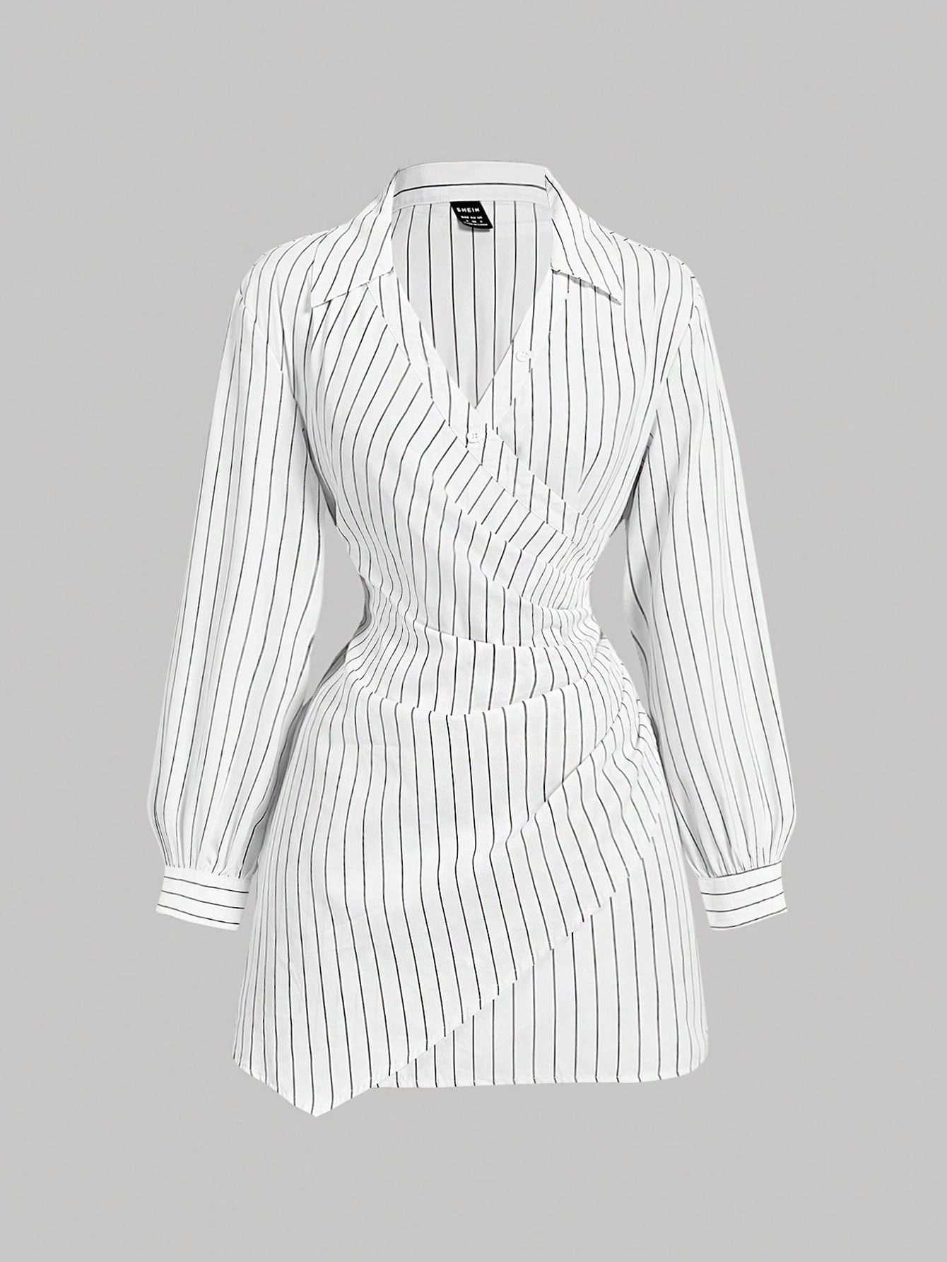 Women’s Woven Fabric Long Sleeve Dress, Stripe Print Cross-Wrap Design with Ruffle Detail, 1 Piece, For Daily and Work Wear