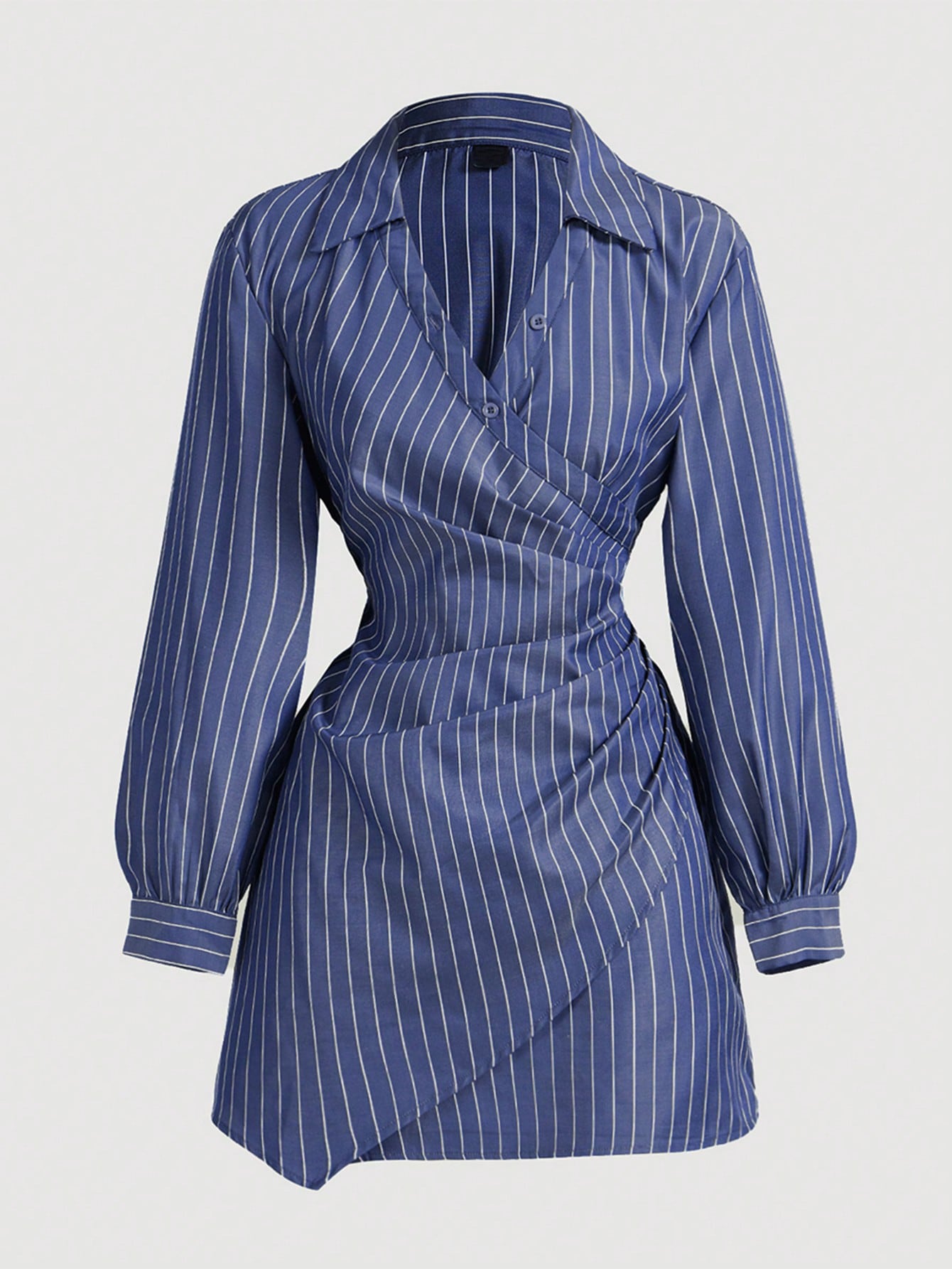 Women’s Woven Fabric Long Sleeve Dress, Stripe Print Cross-Wrap Design with Ruffle Detail, 1 Piece, For Daily and Work Wear
