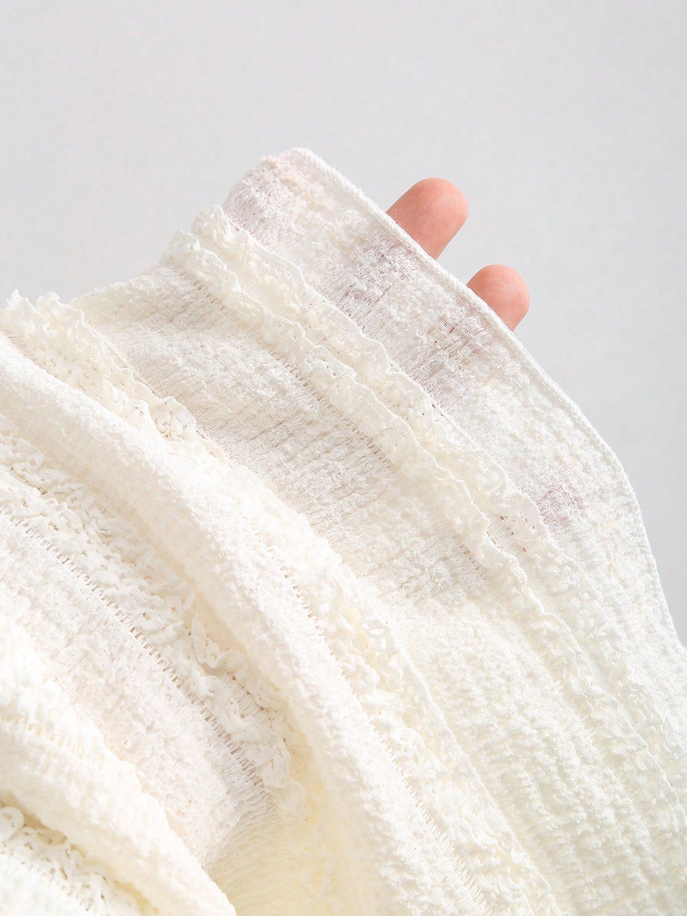 Textured Knit Mini Dress Neutral Color Single Piece Frill Trim Tie Detail Design For Casual Wear