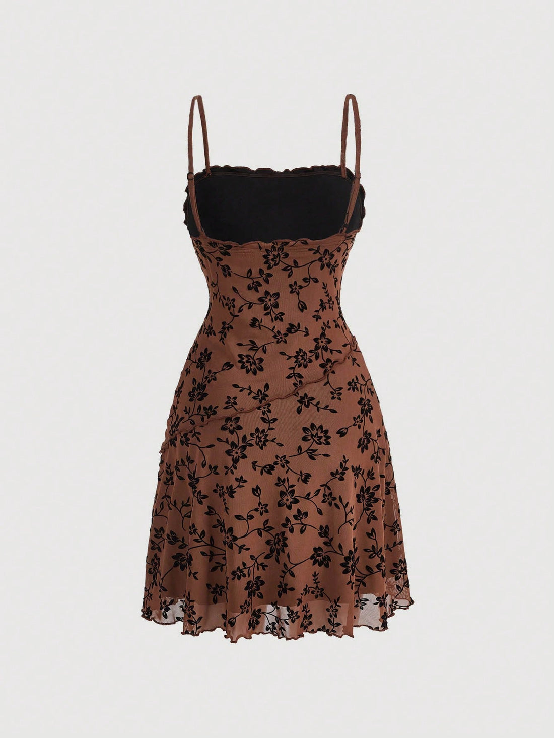 Floral Print Mesh Dress Neutral Color Single Piece Sleeveless Cami Design For Daily Styling