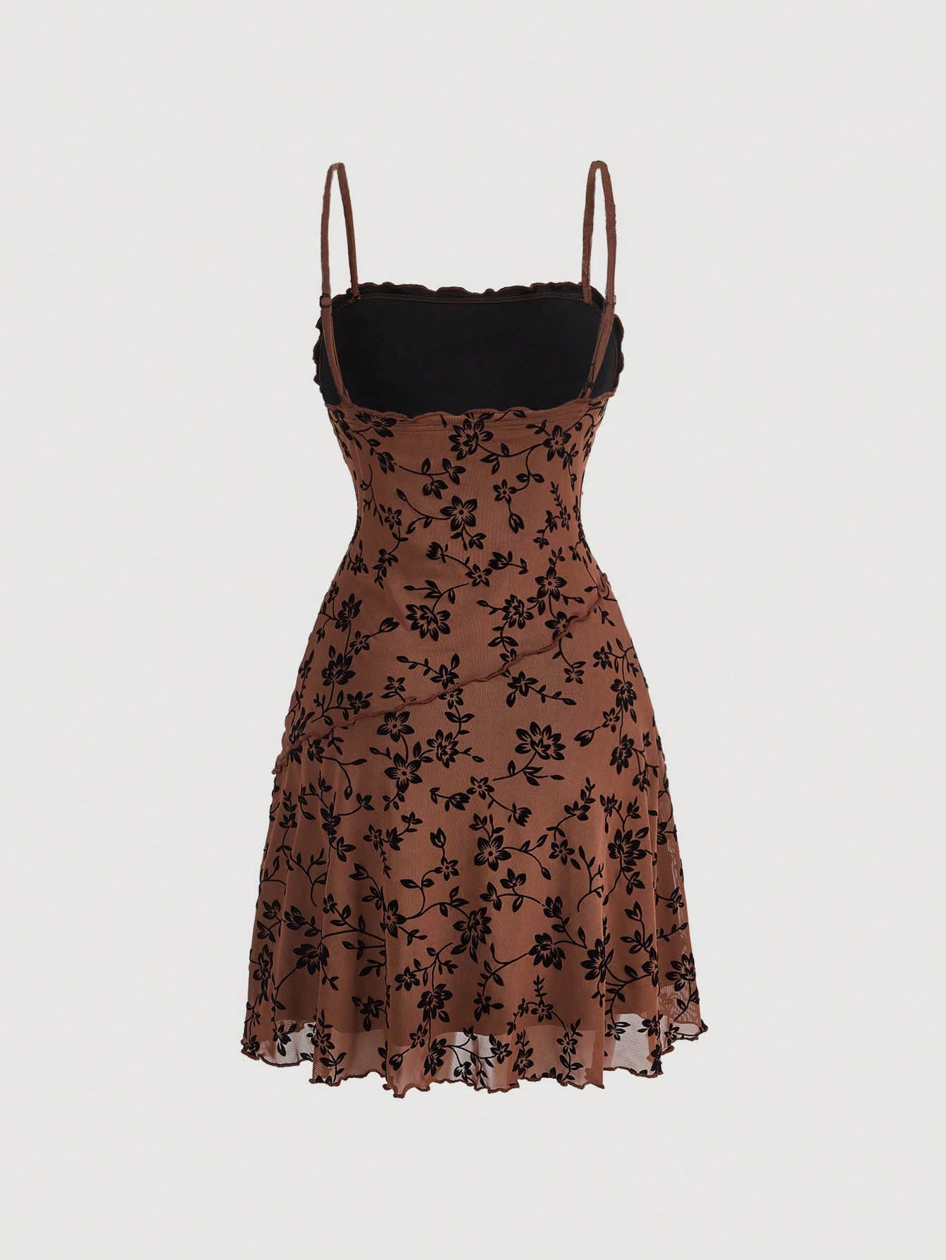 Floral Print Mesh Dress Neutral Color Single Piece Sleeveless Cami Design For Daily Styling