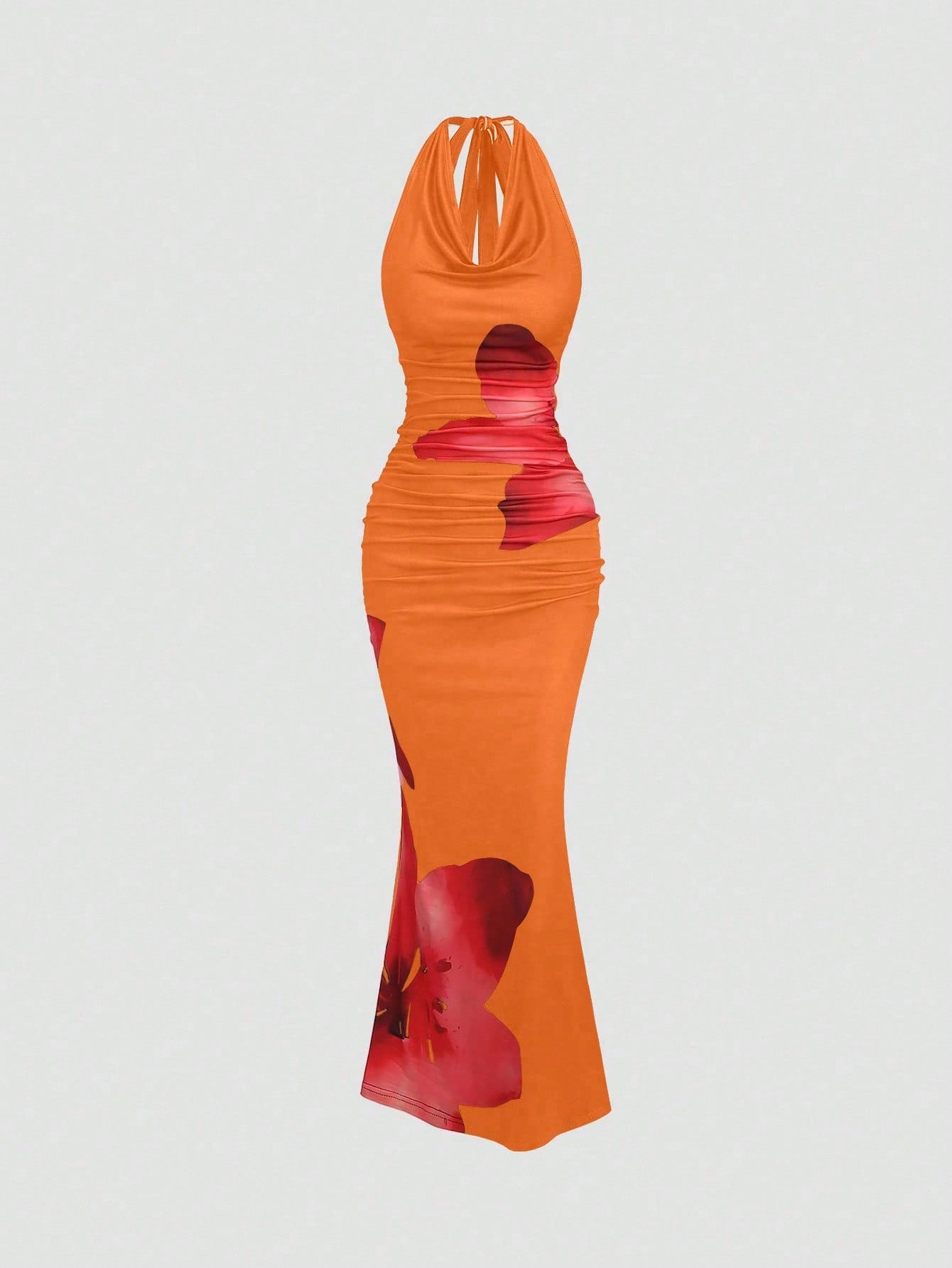 Printed Pattern Knitted Dress Neutral Color Single Piece Cowl Neck Design For Casual Wear